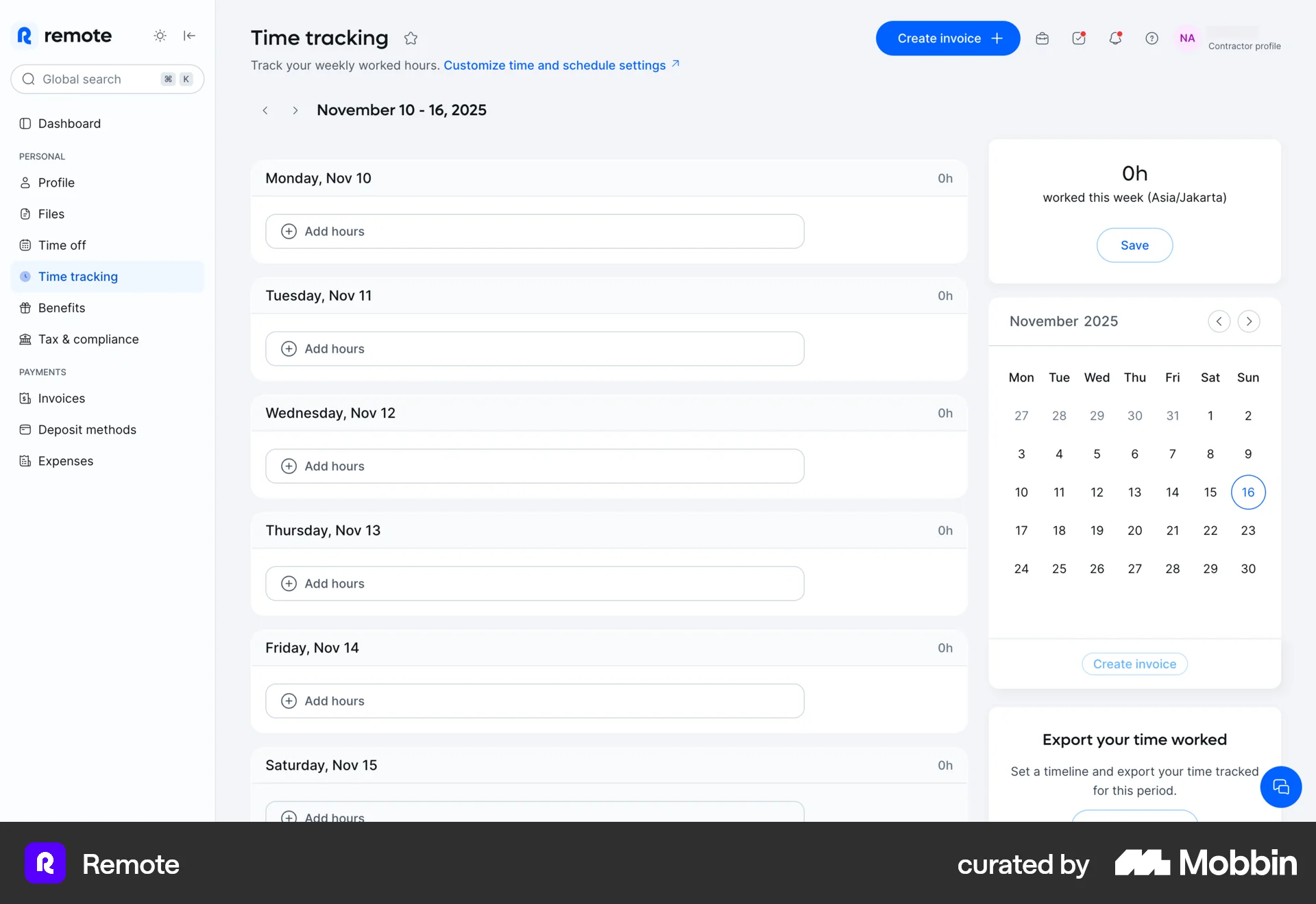 Remote Tracking working time screen