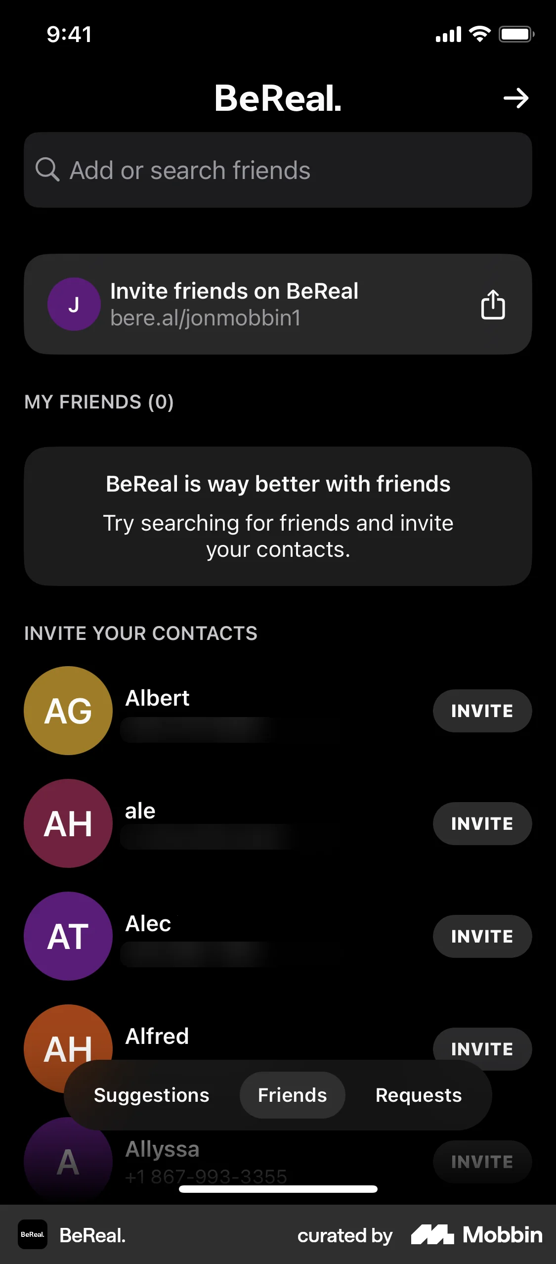 BeReal. iOS Followers & Following screen