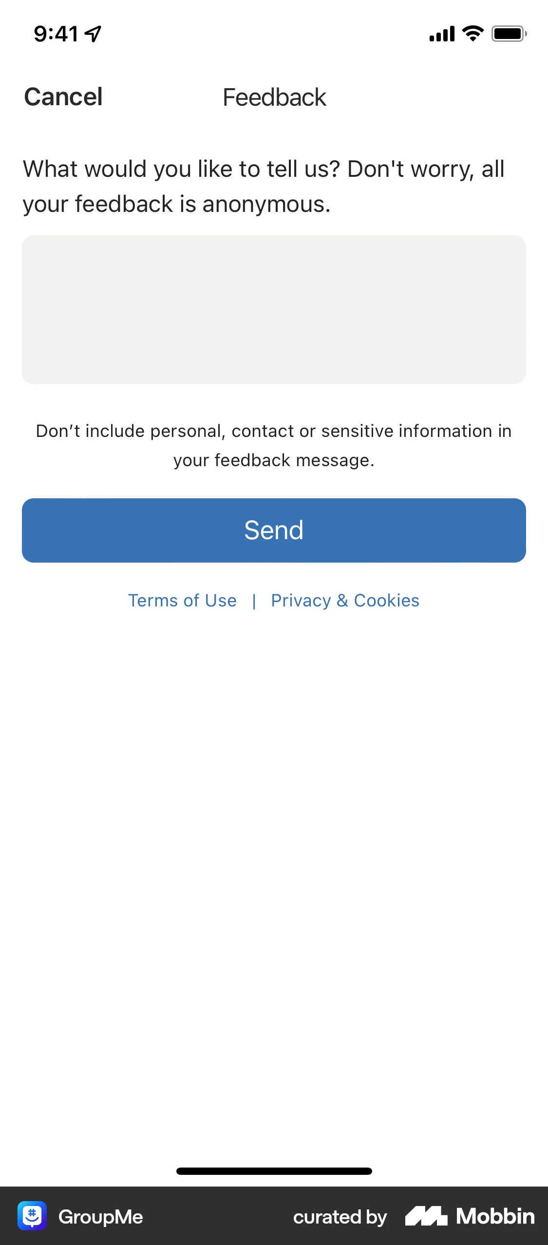 GroupMe iOS Feedback screen