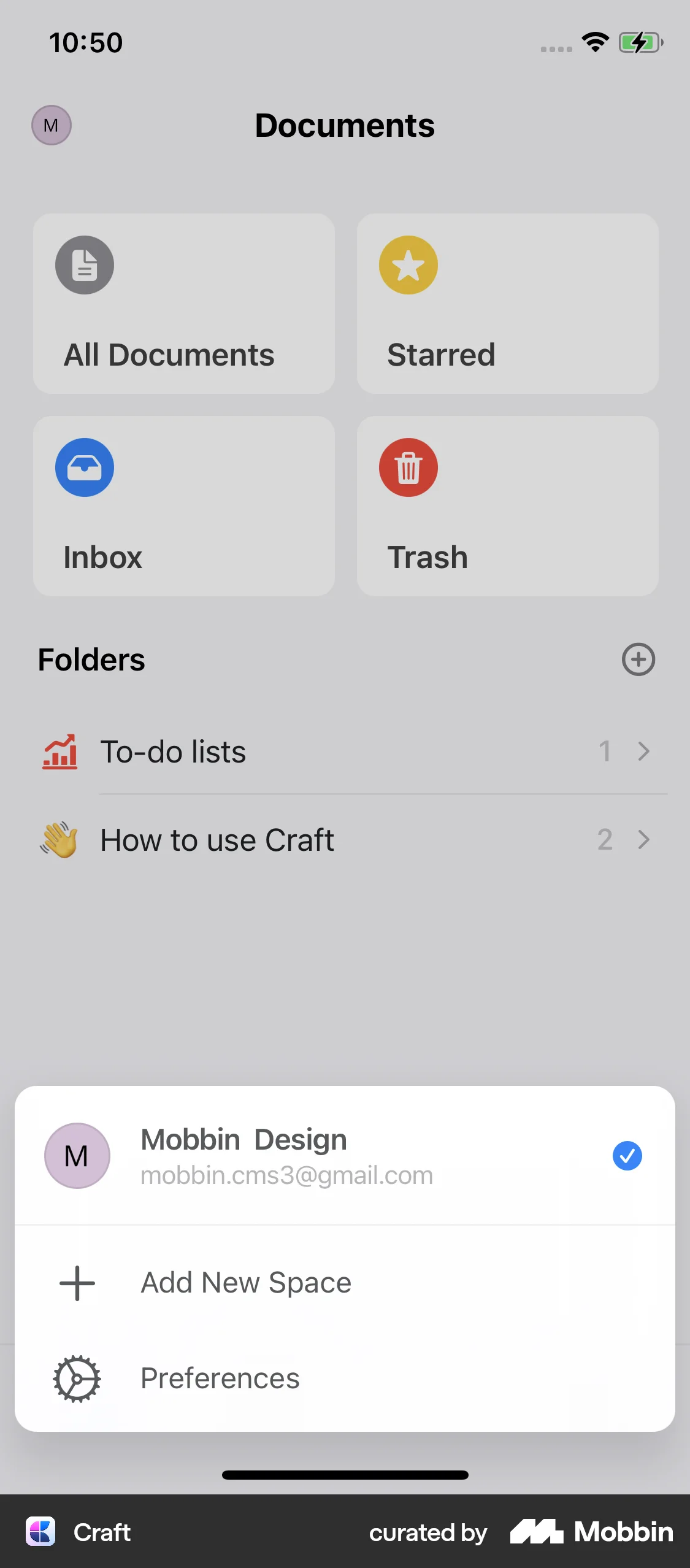 Craft iOS My Account & Profile screen