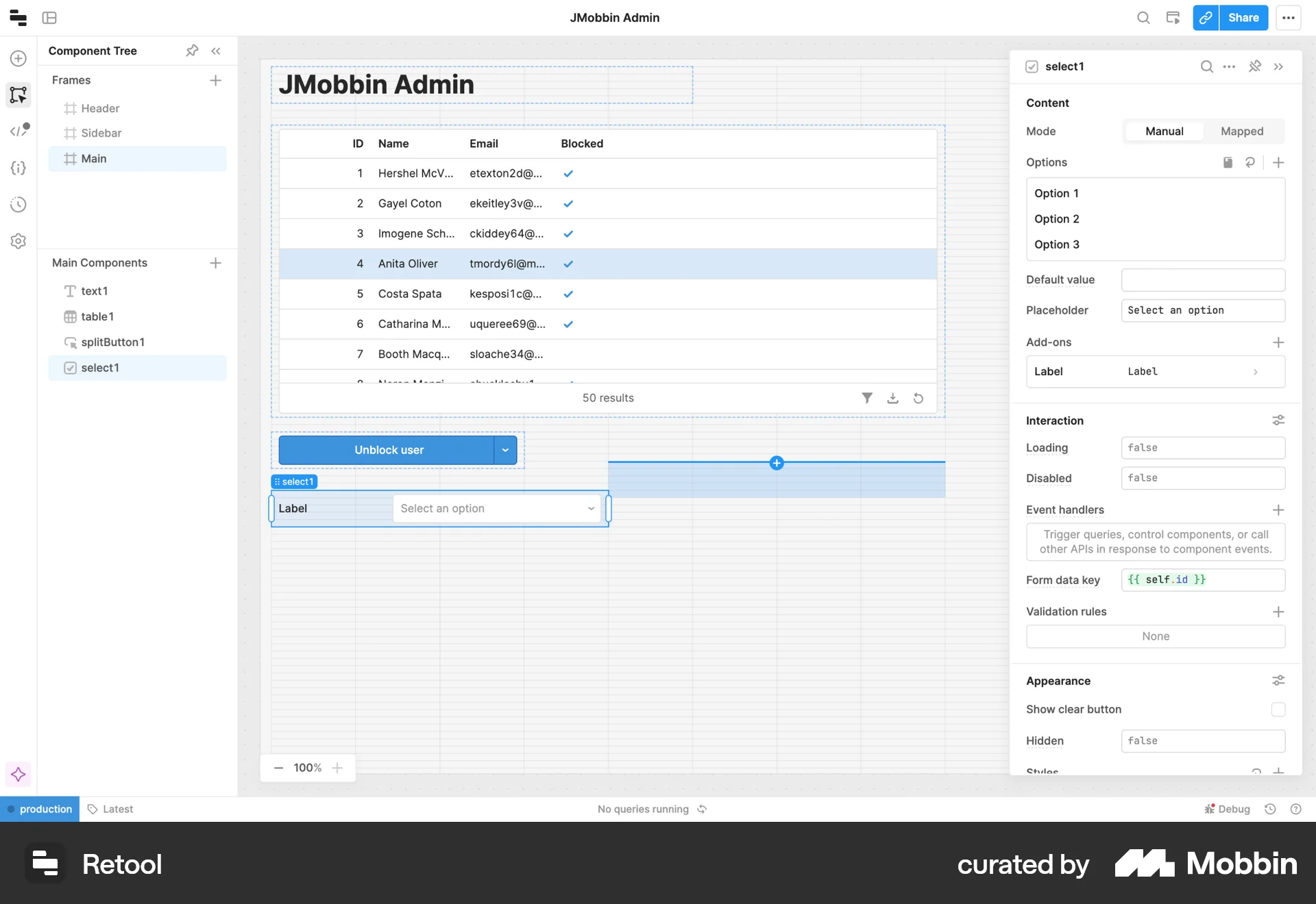 Retool Web Move screen
