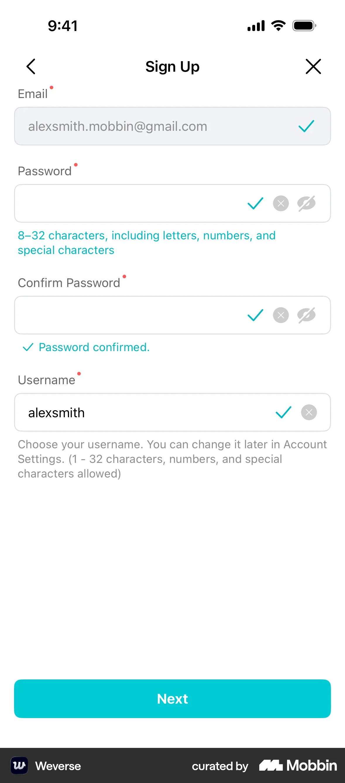 Weverse iOS Signup screen