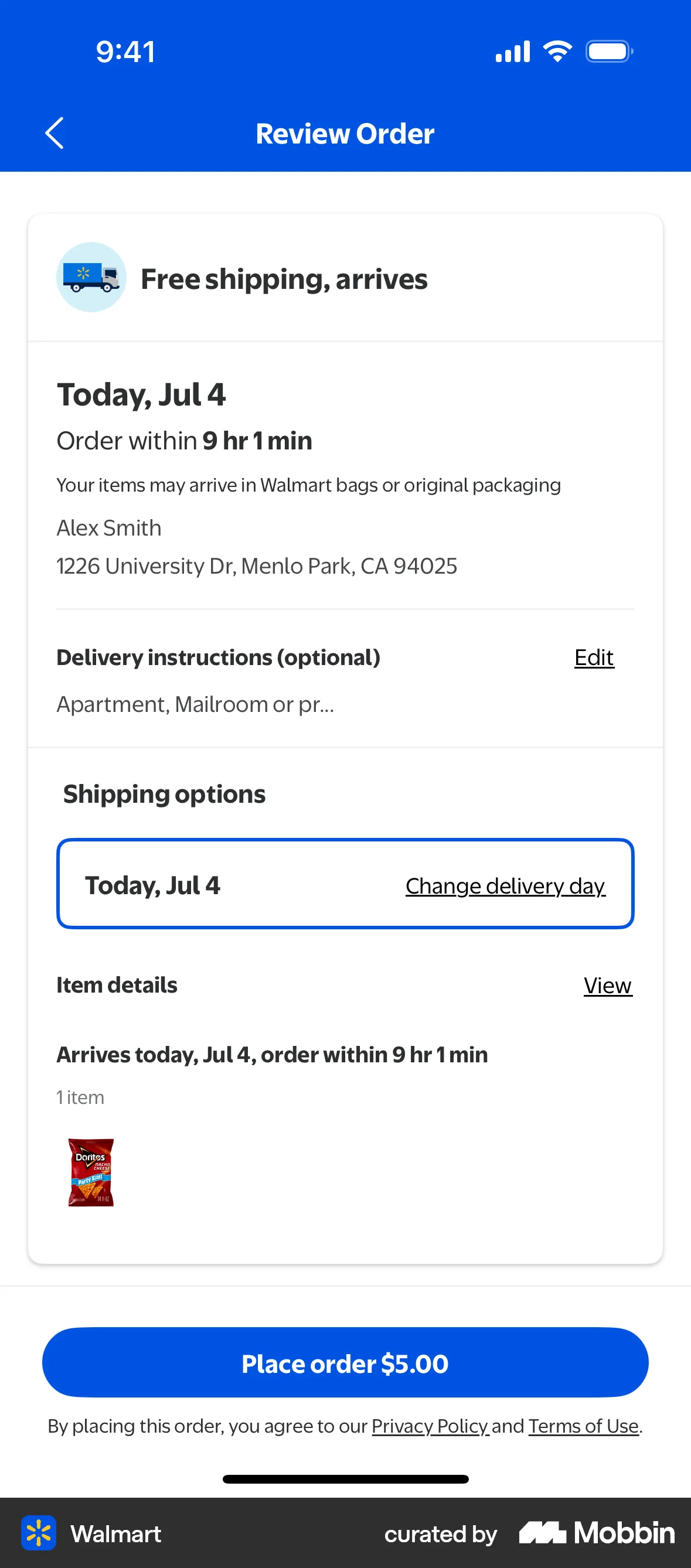 Walmart iOS Checkout screen