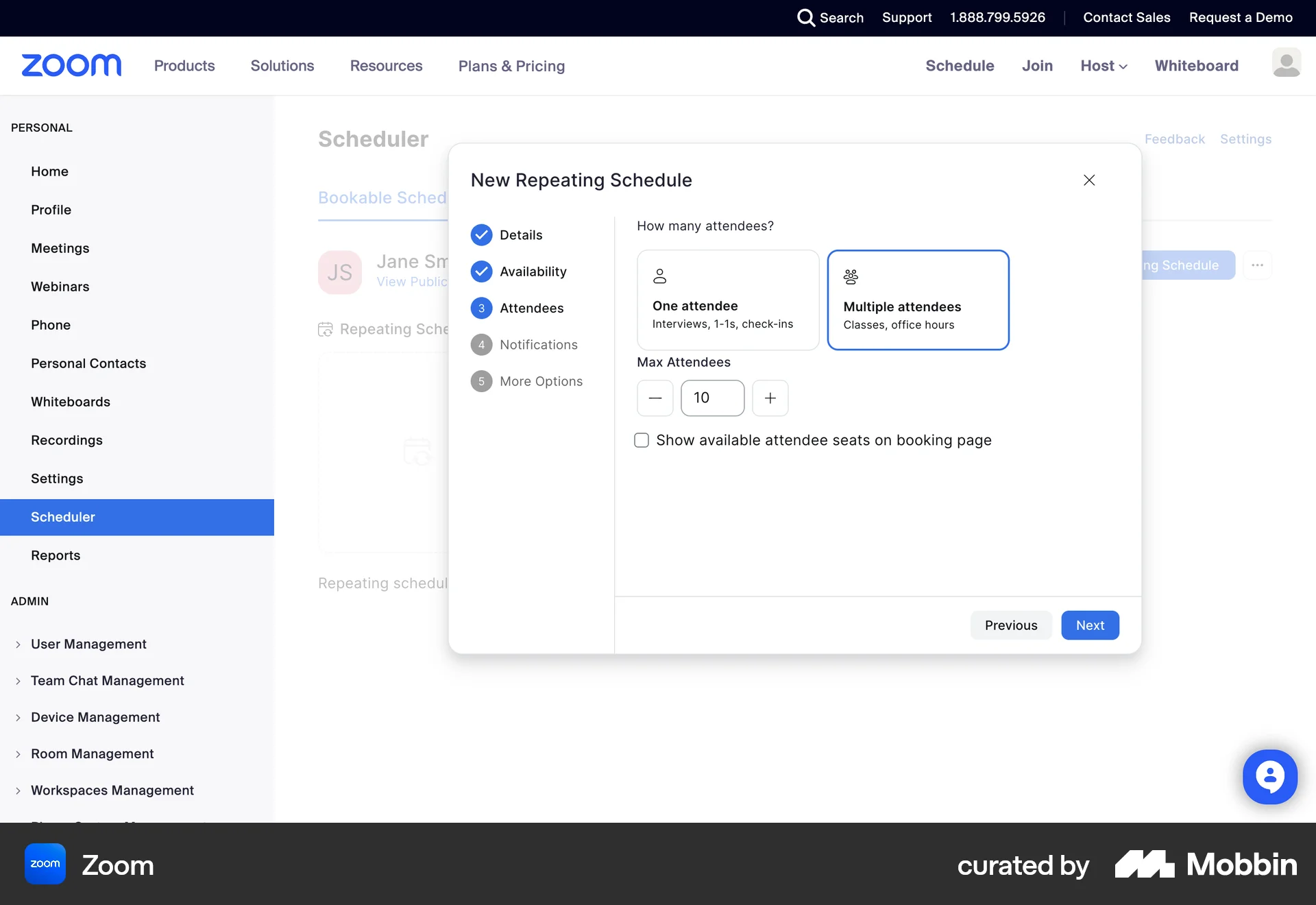 Zoom Web screen containing Stepper UI element
