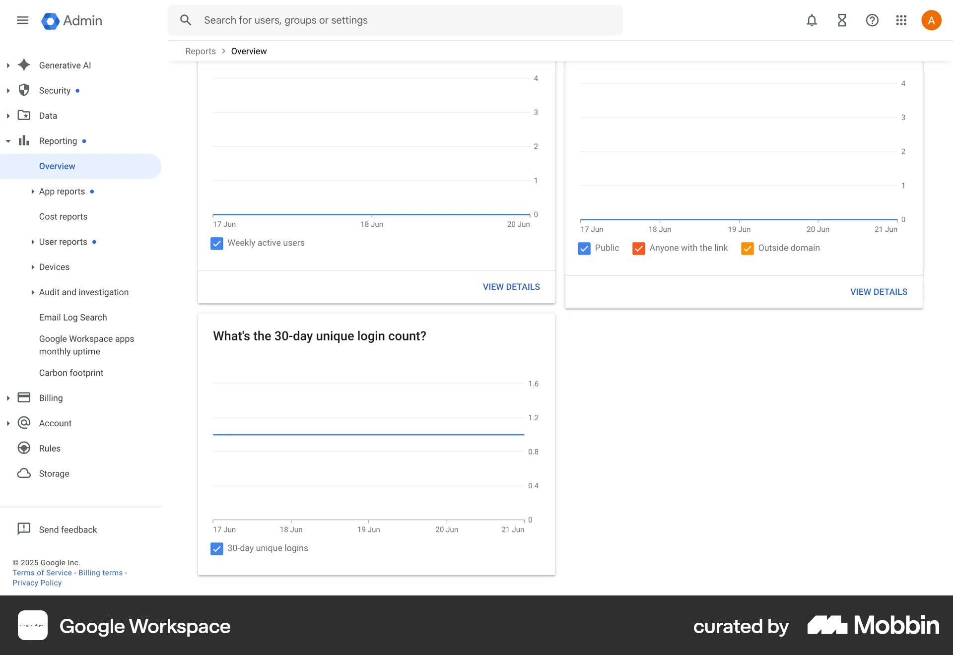 Google Workspace Web Admin Dashboard screen