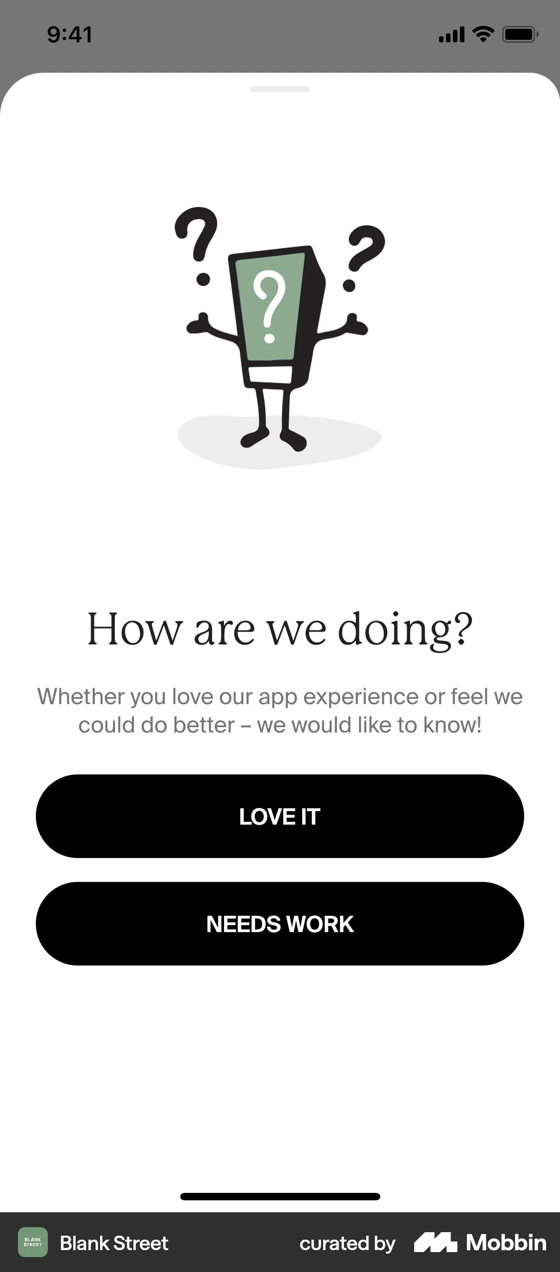 Blank Street iOS Feedback screen