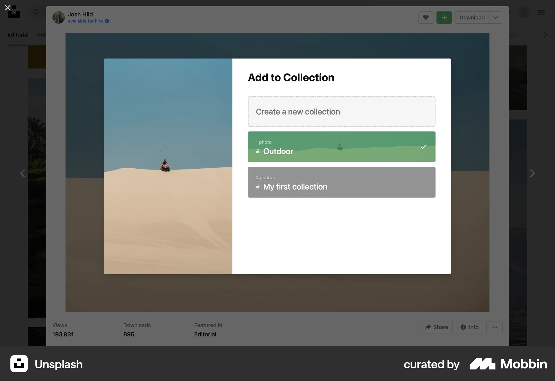 Unsplash Web Save screen