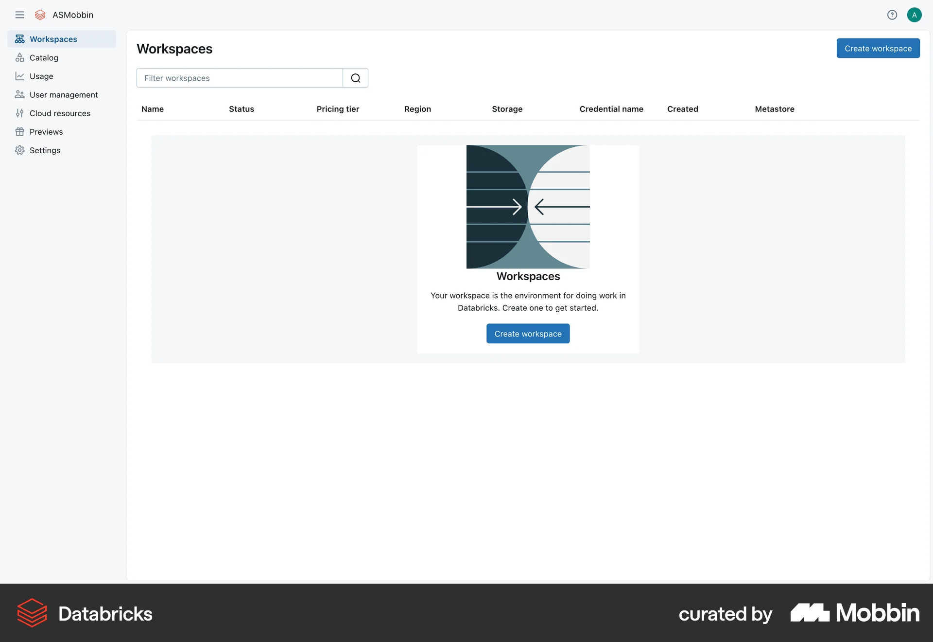 Databricks Web Empty State screen