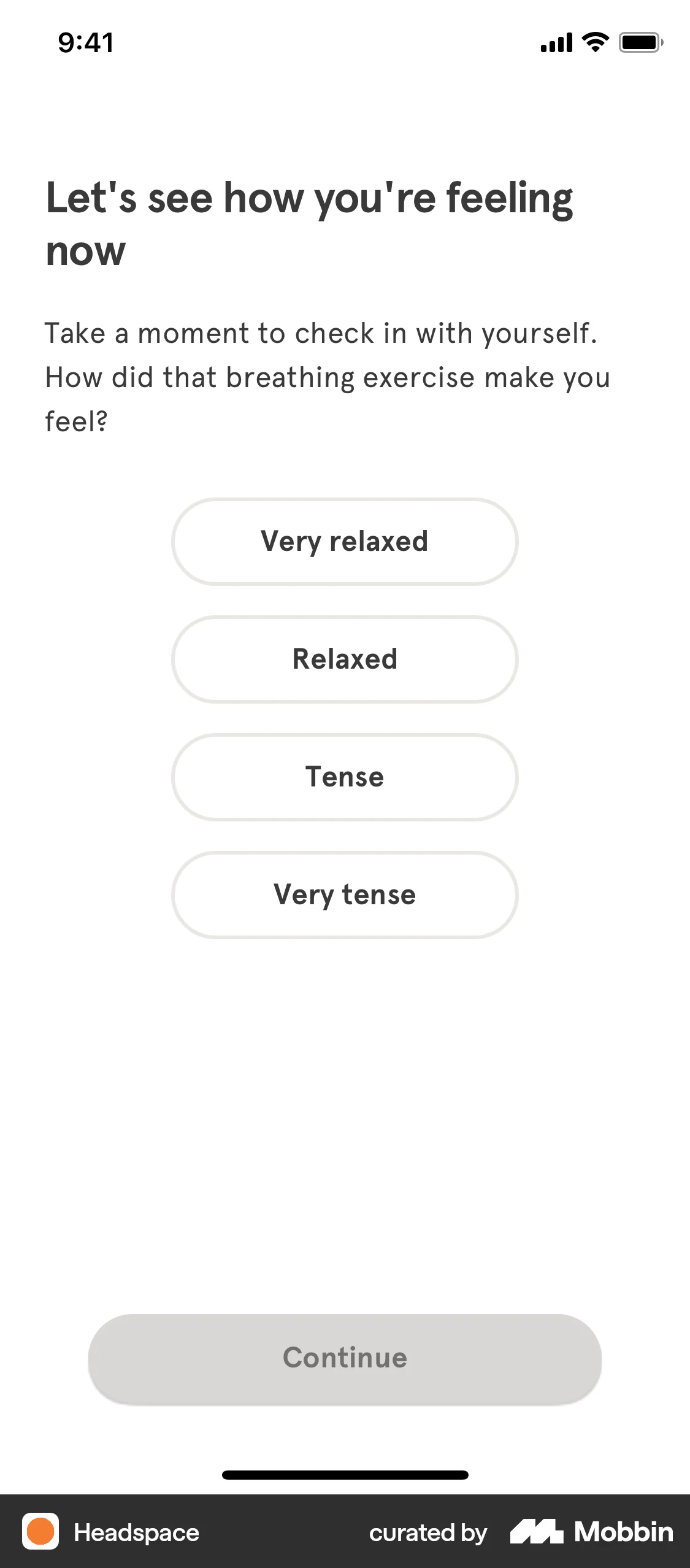 Headspace iOS Quiz screen