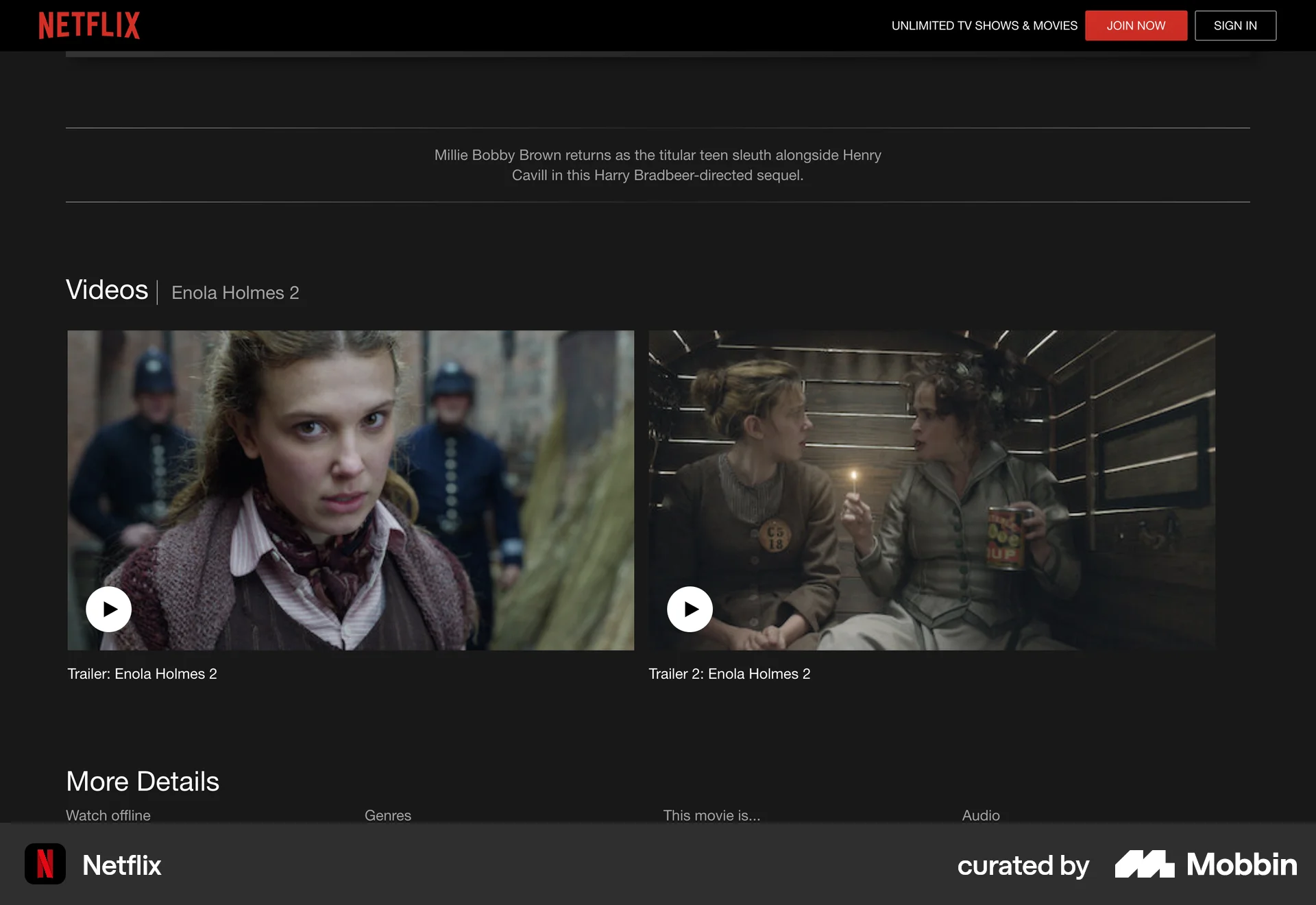 Netflix Web TV Show & Movie Detail screen