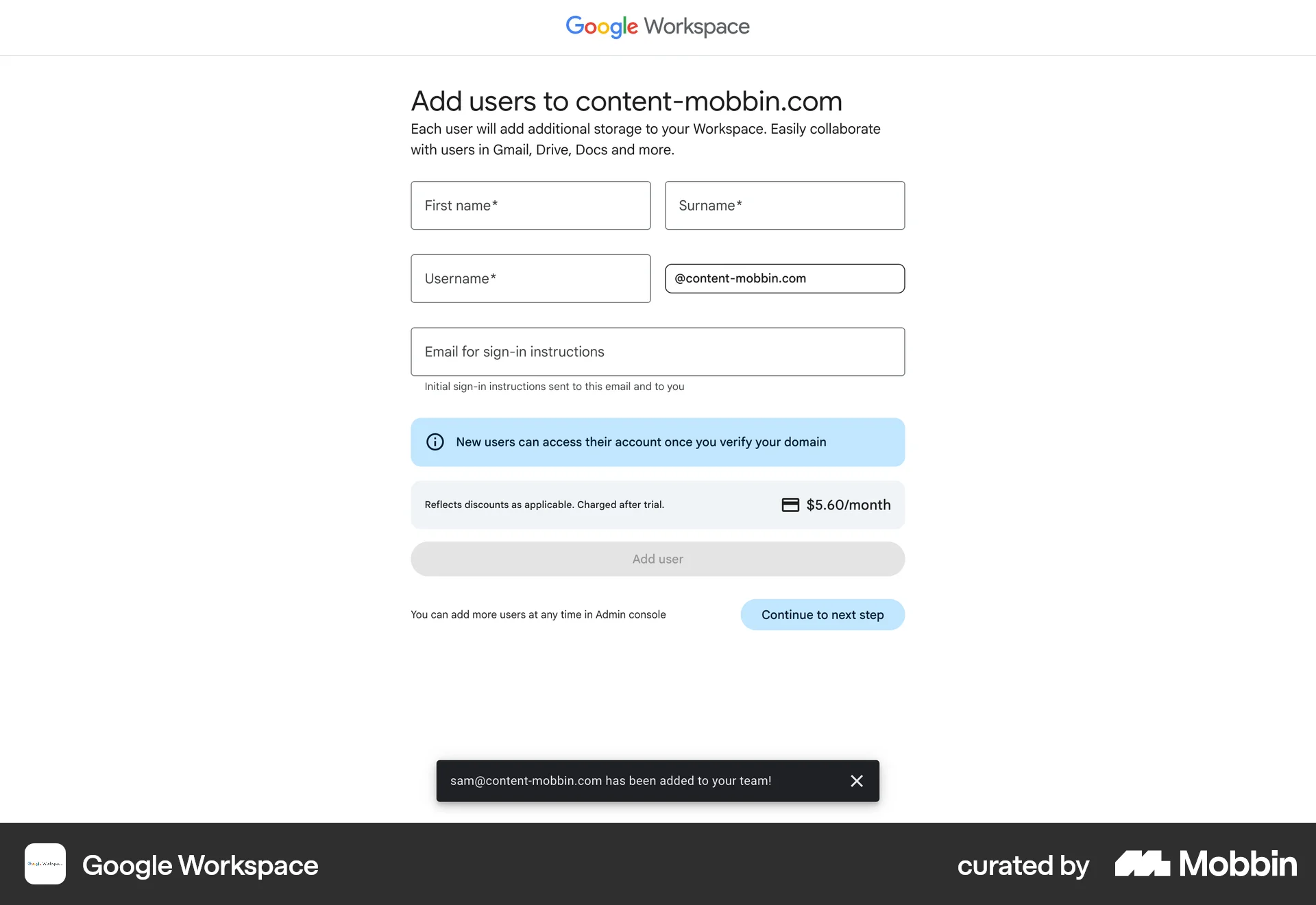 Google Workspace Web Acknowledgement & Success screen
