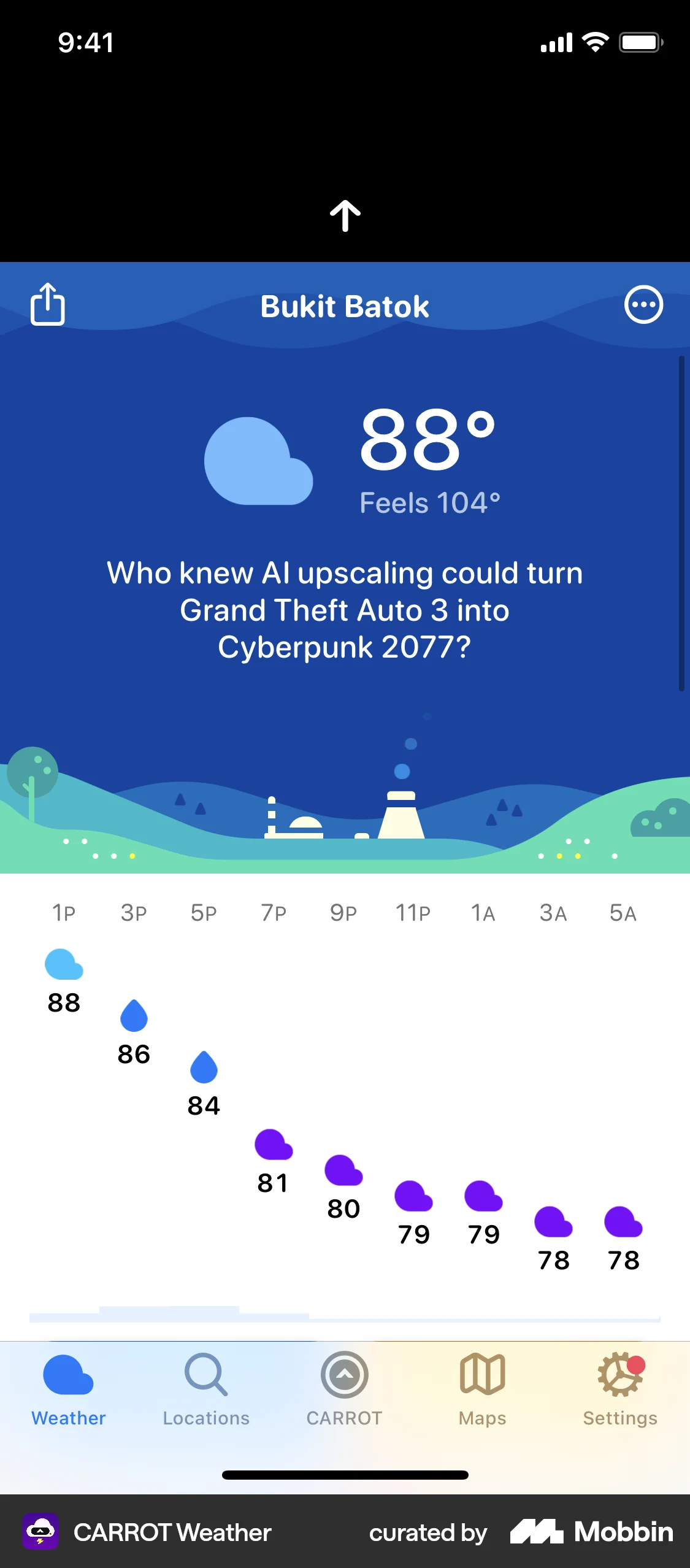 CARROT Weather iOS Pull to Refresh screen