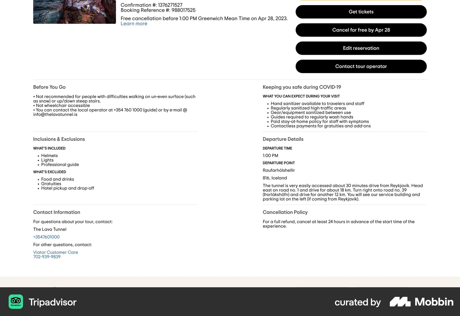 Tripadvisor Web Order Detail screen
