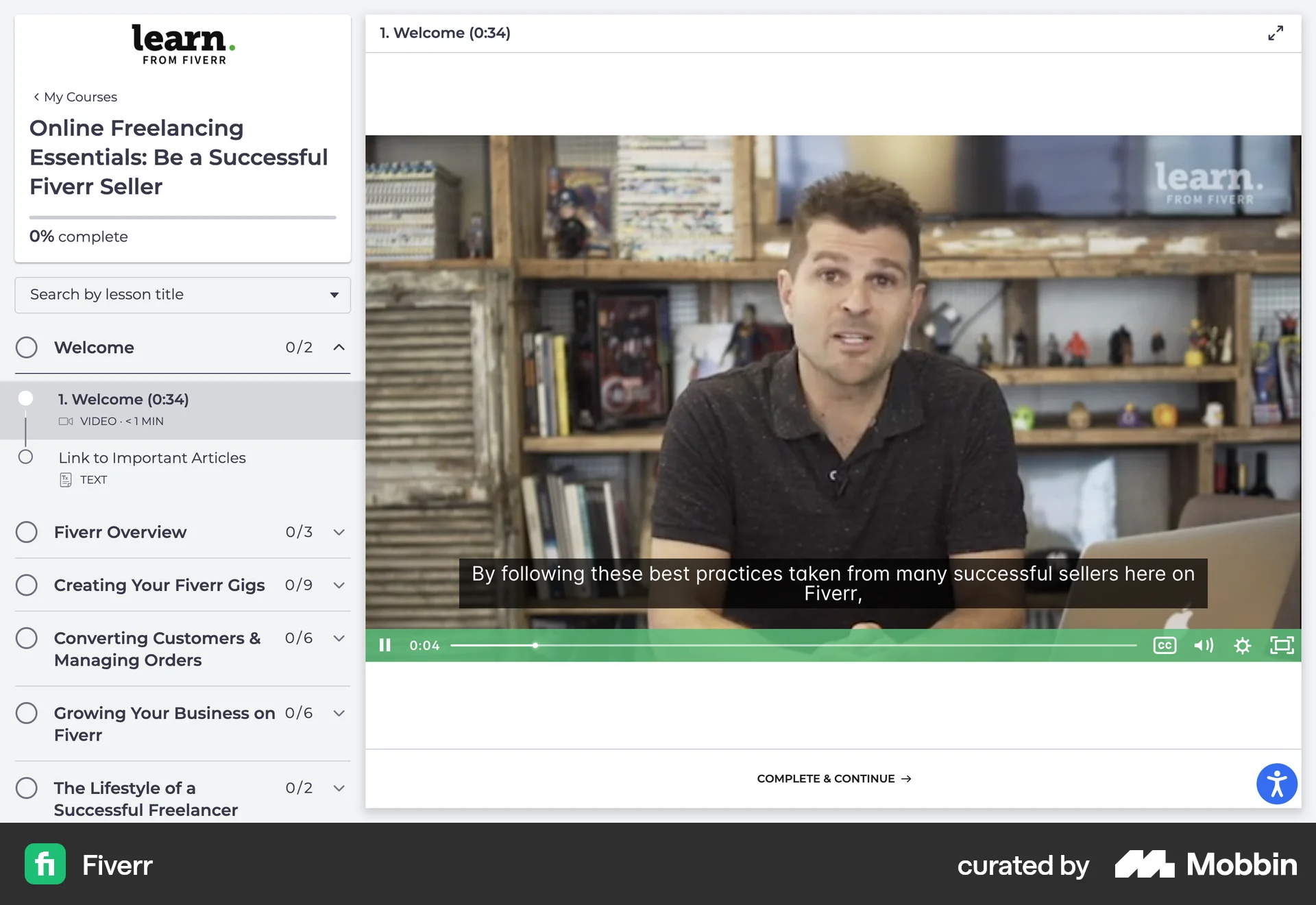 Fiverr Web Class & Lesson Detail screen