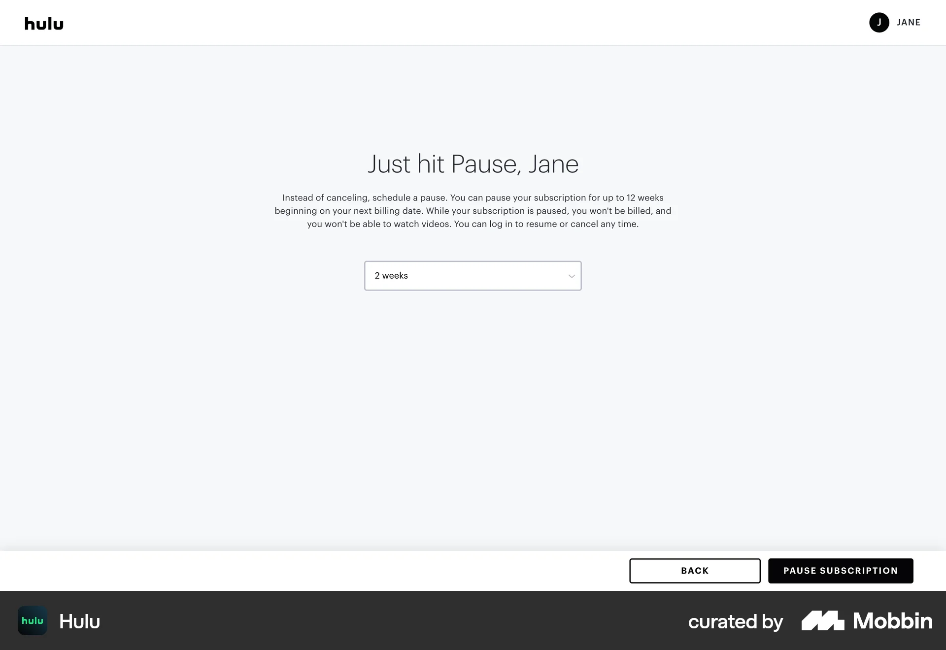 Hulu Web Schedule screen