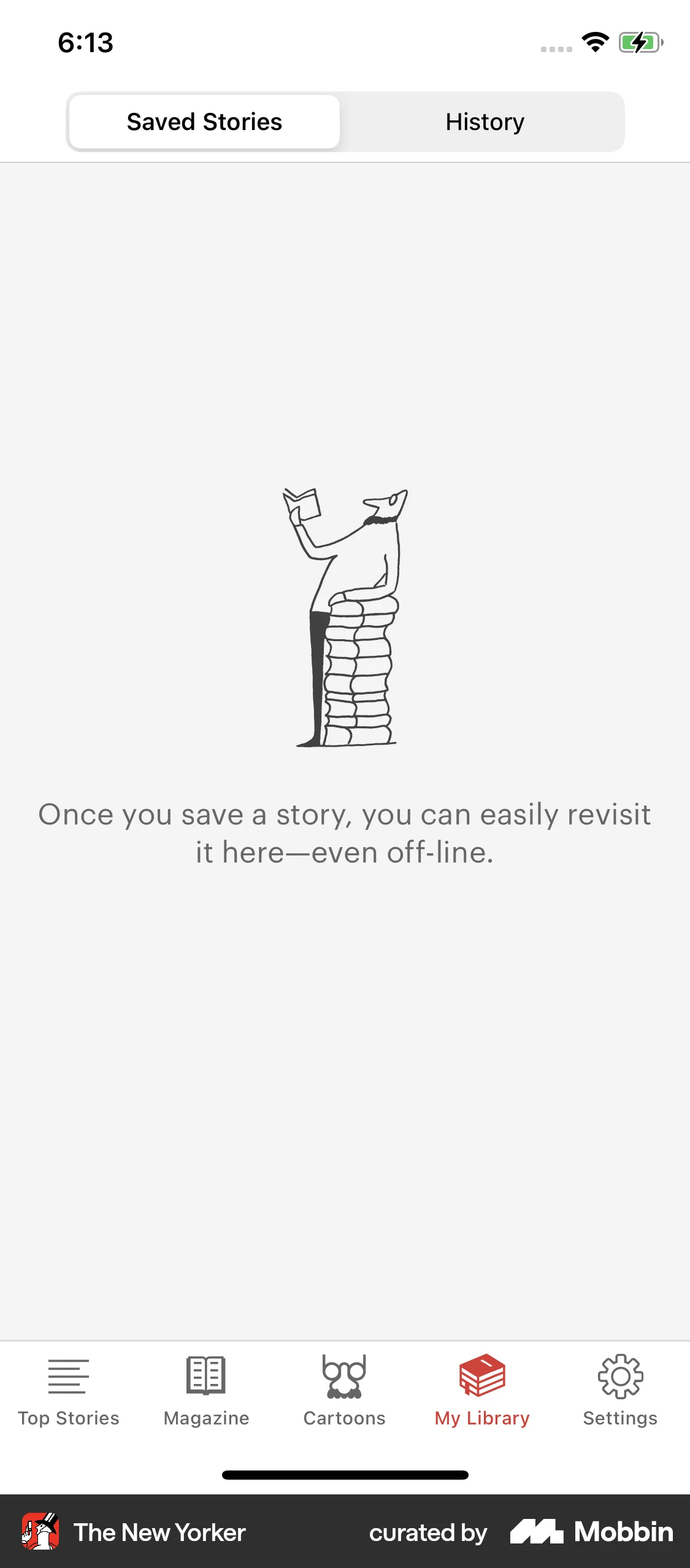The New Yorker iOS Bookmarks & Collections screen