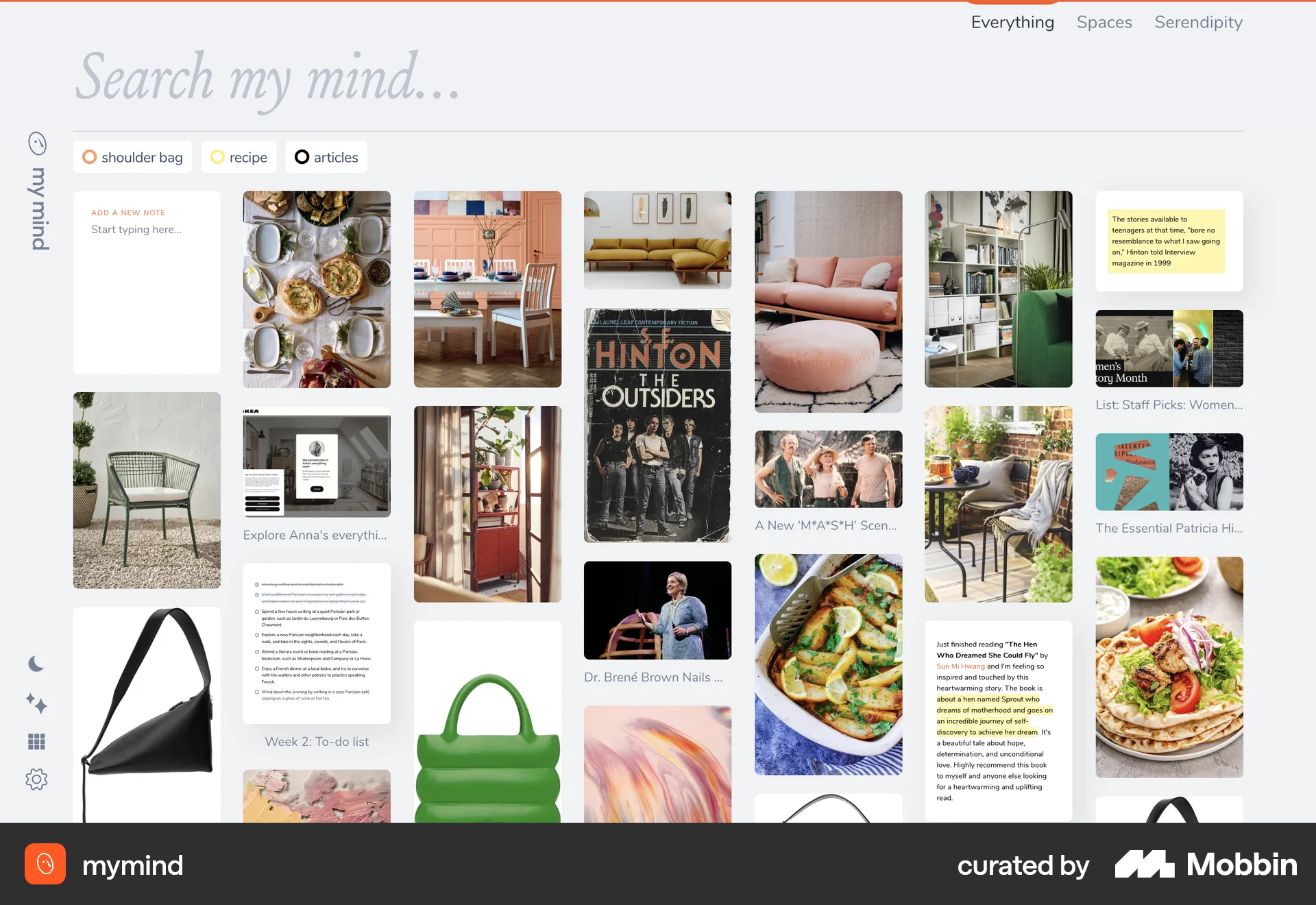 mymind Web screen containing Gallery UI element