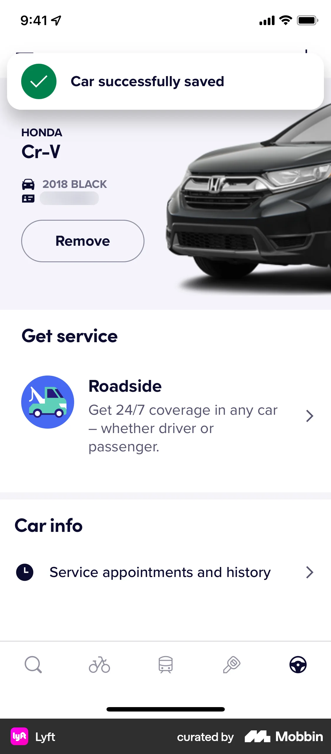 Lyft iOS screen containing Toast UI element