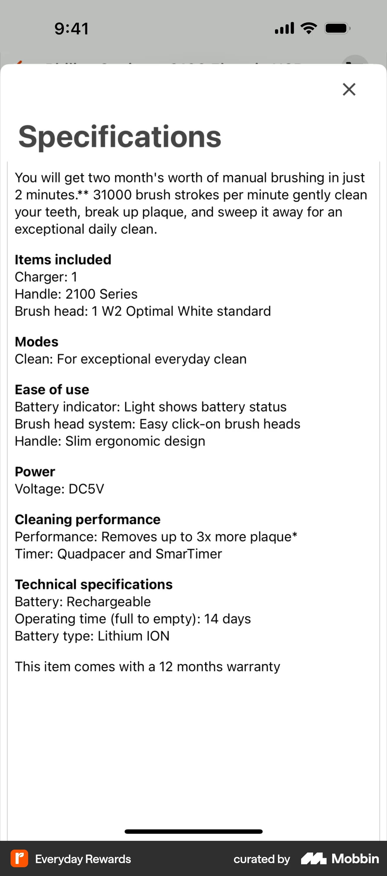 Everyday Rewards iOS Other Content screen