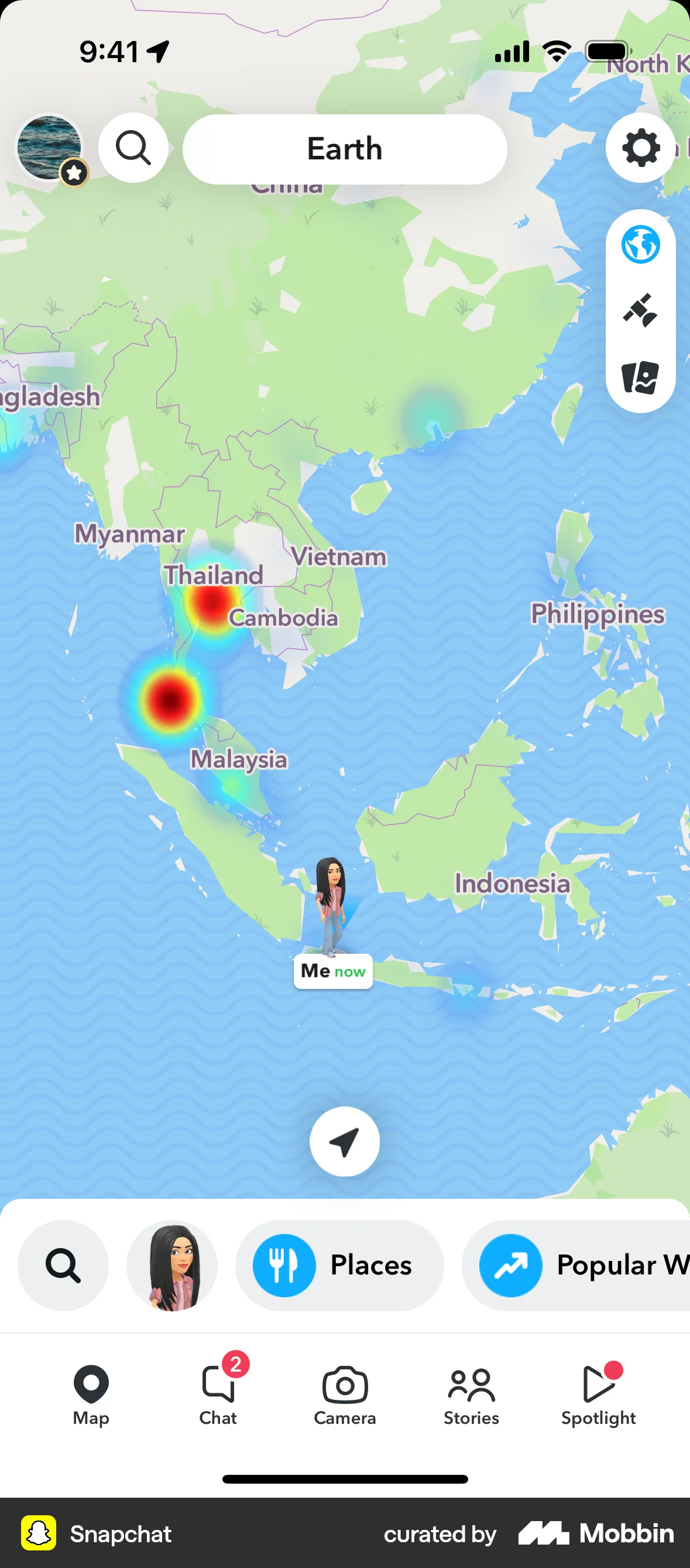 Snapchat iOS screen containing Map Pin UI element