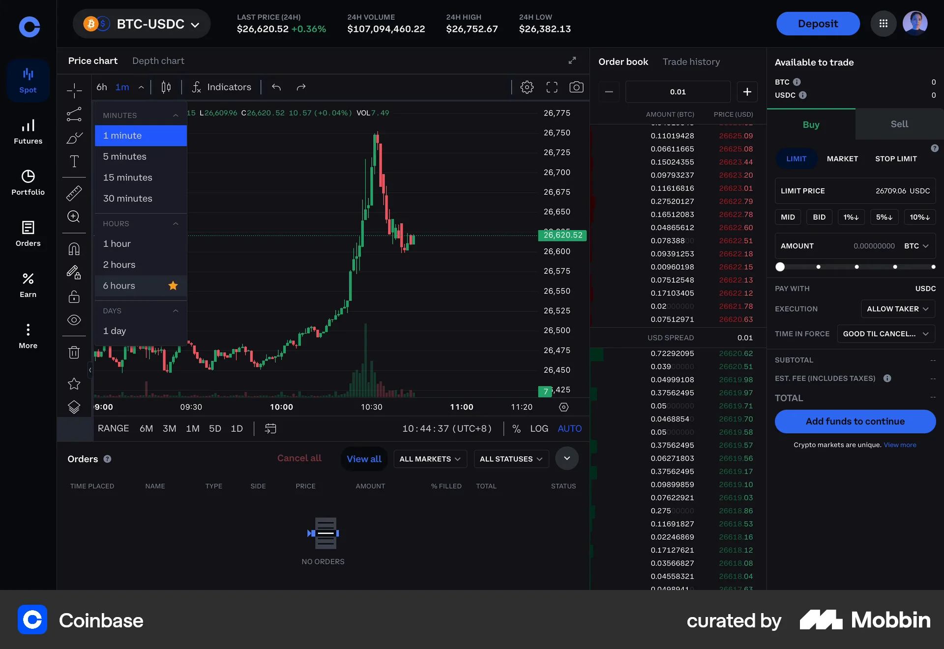 Coinbase Web Favorite & Pin screen