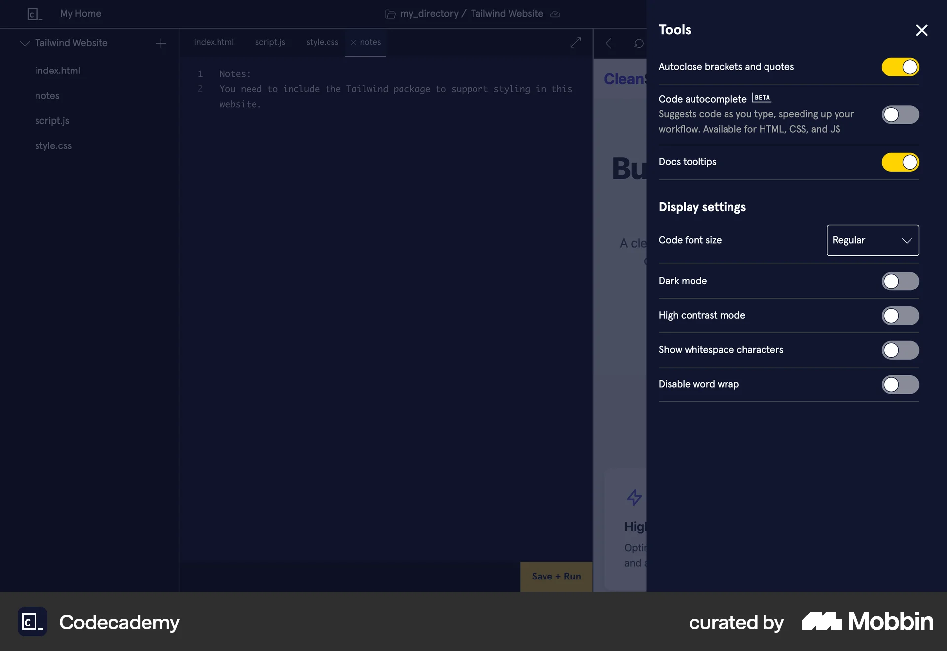 Codecademy Web screen containing Switch UI element