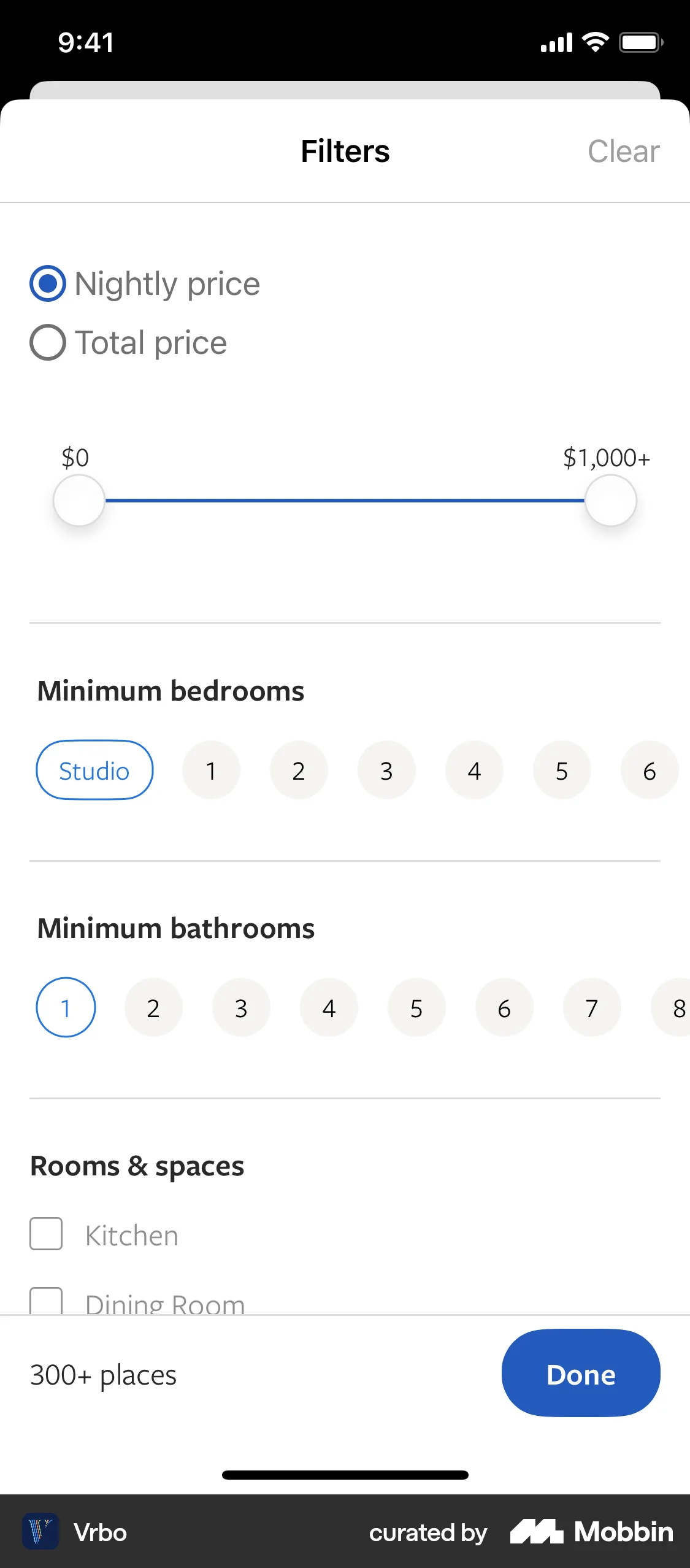 Vrbo iOS screen containing Slider UI element