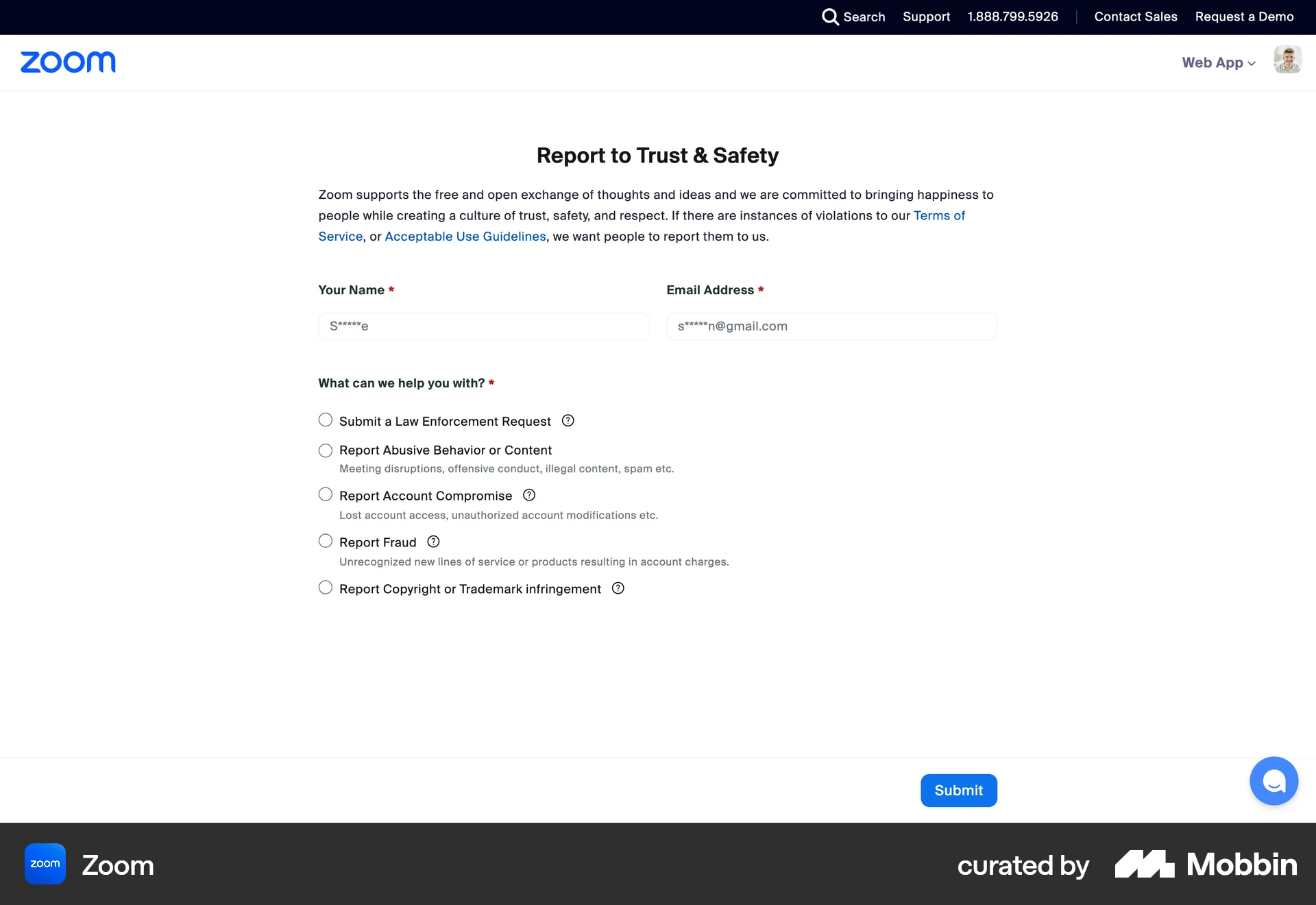 Zoom Web Flag & Report screen