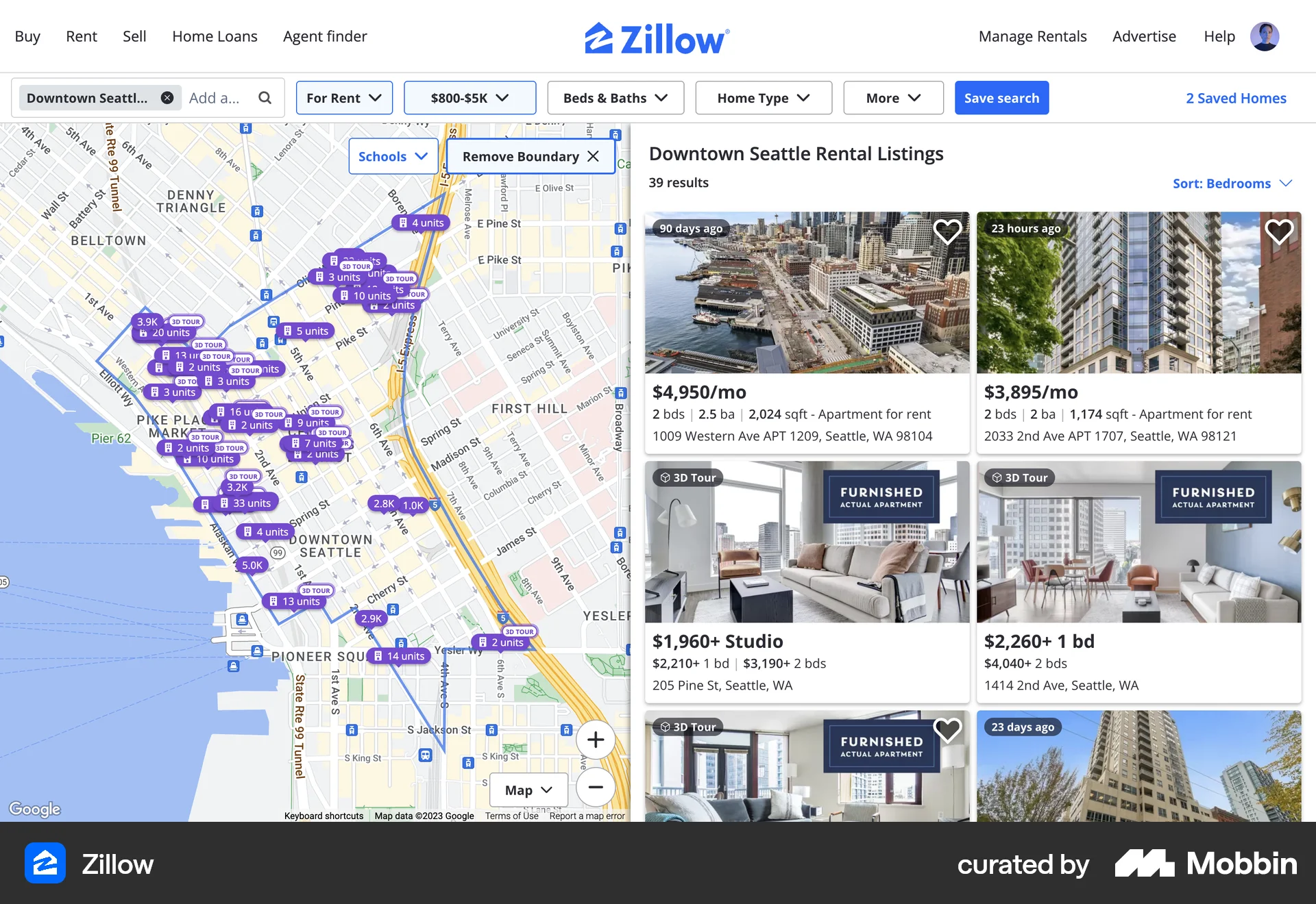 Zillow Web Real Estate App screen