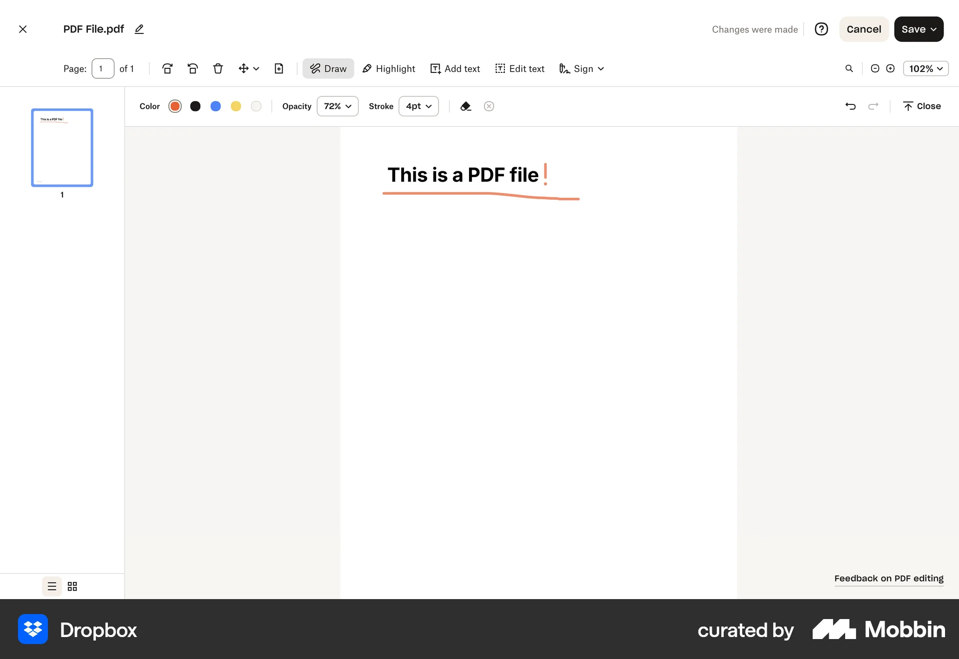 Dropbox Web Draw & Annotate screen