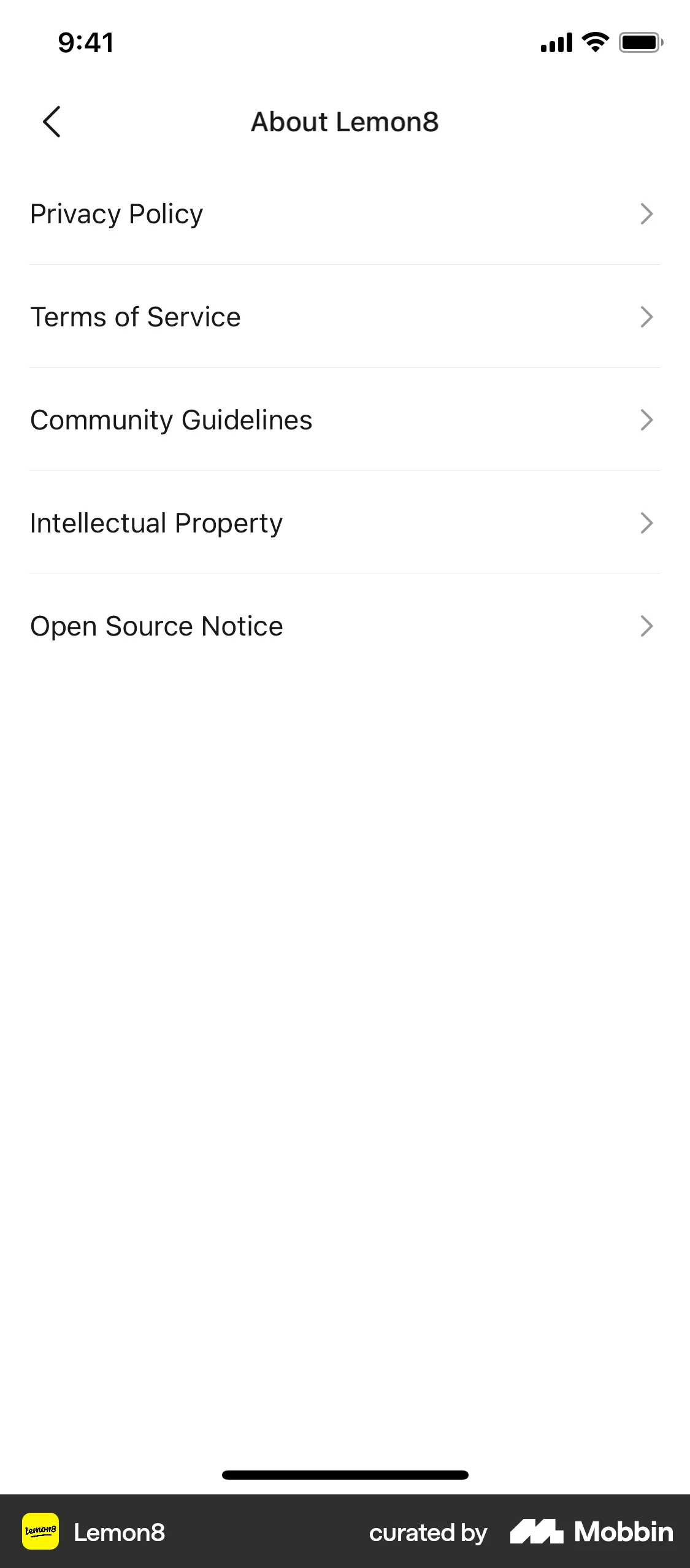 Lemon8 iOS About screen