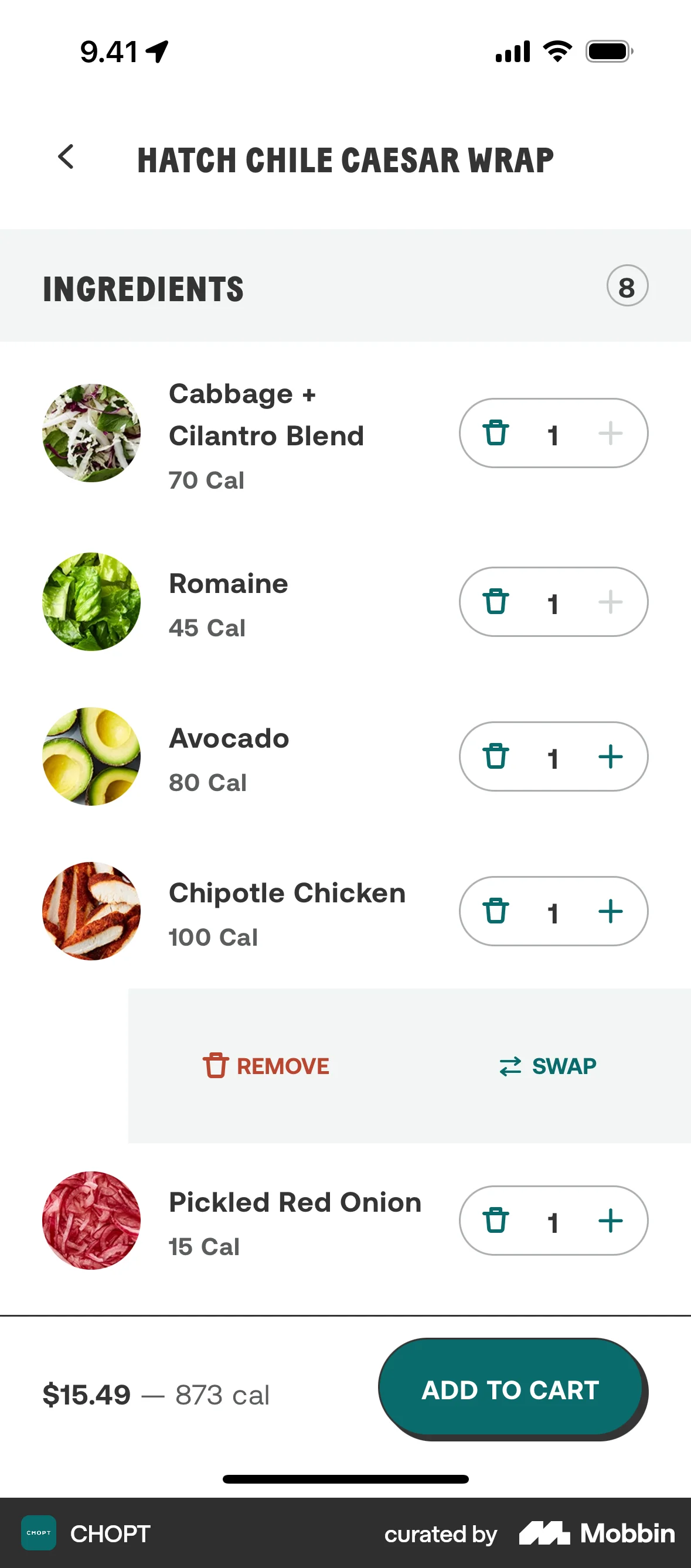 CHOPT iOS Action Option screen