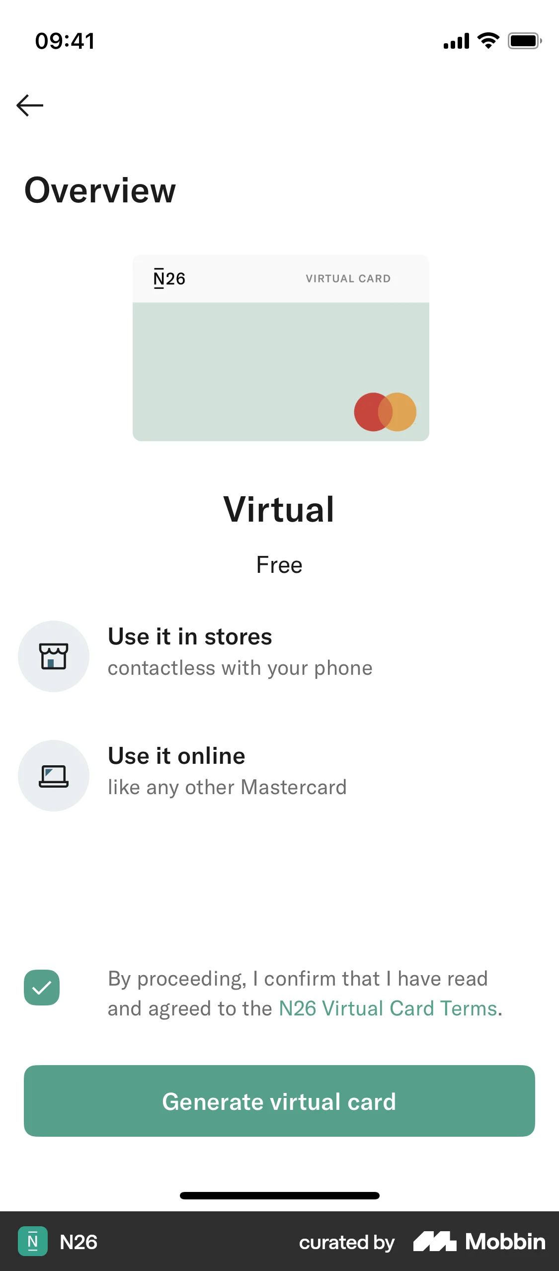 N26 iOS Checkout screen