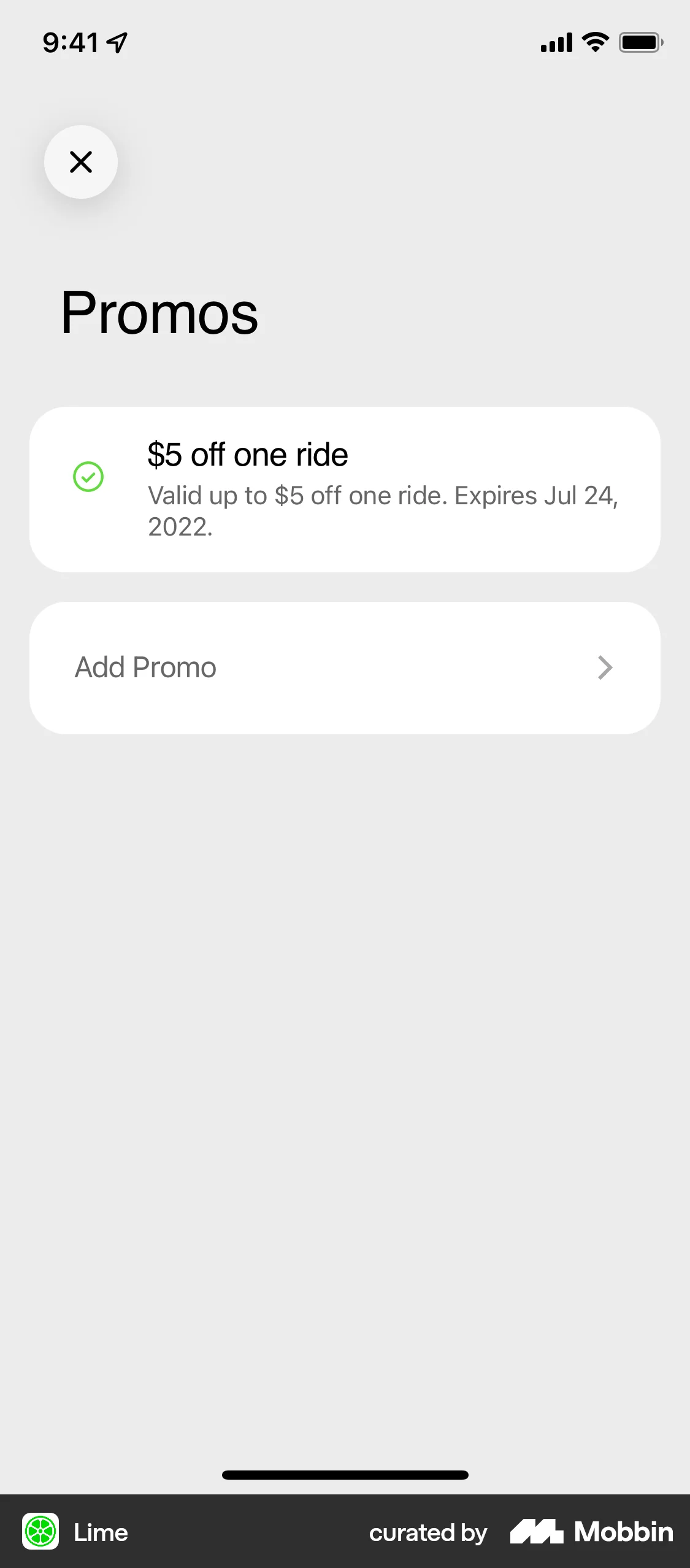 Lime iOS Promotions & Rewards screen