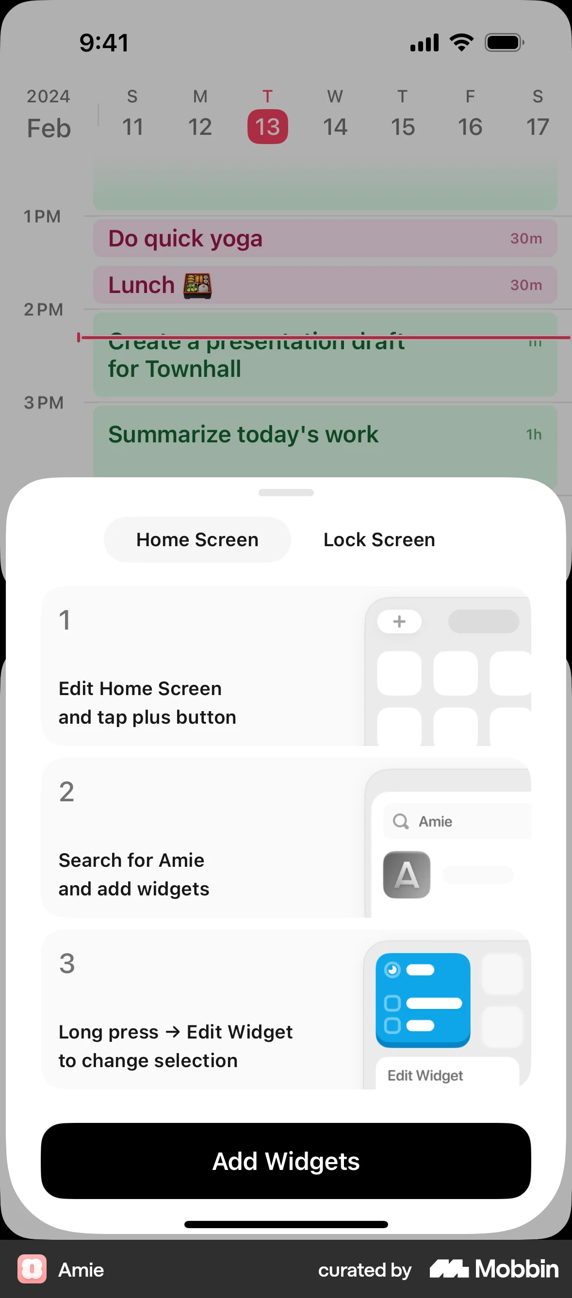 Amie iOS screen containing Tab UI element