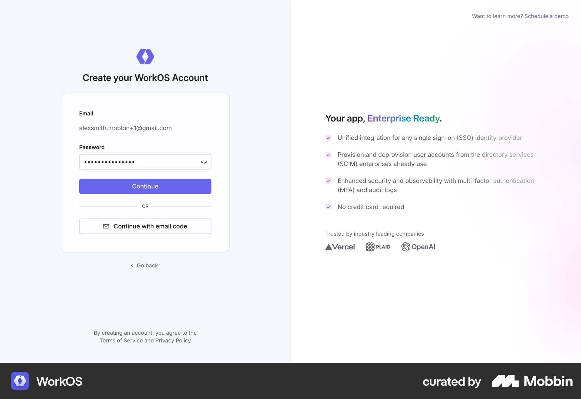 WorkOS Web Signup screen