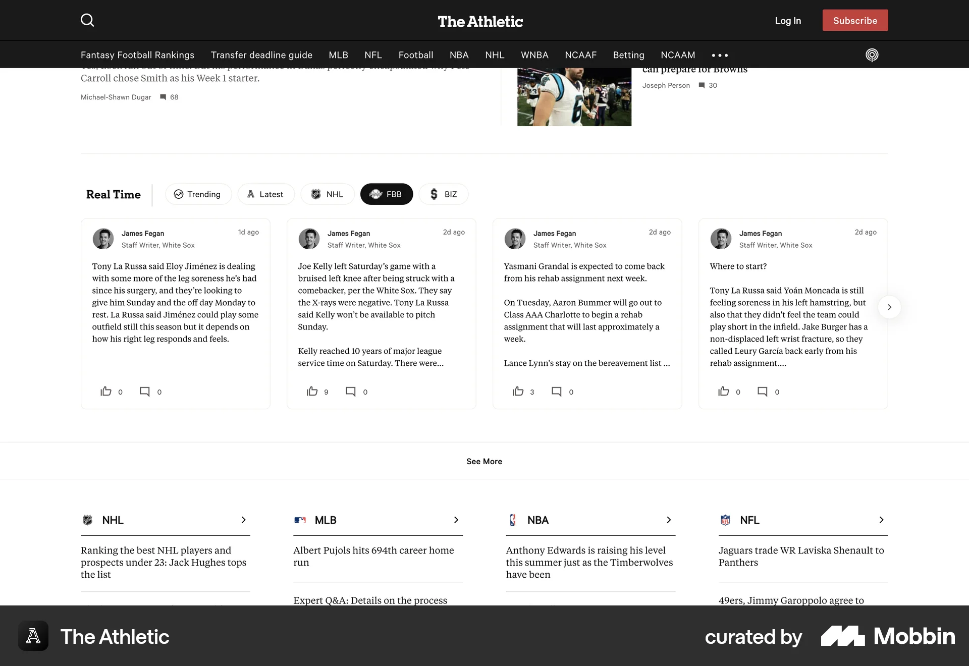 The Athletic Web Social Feed screen