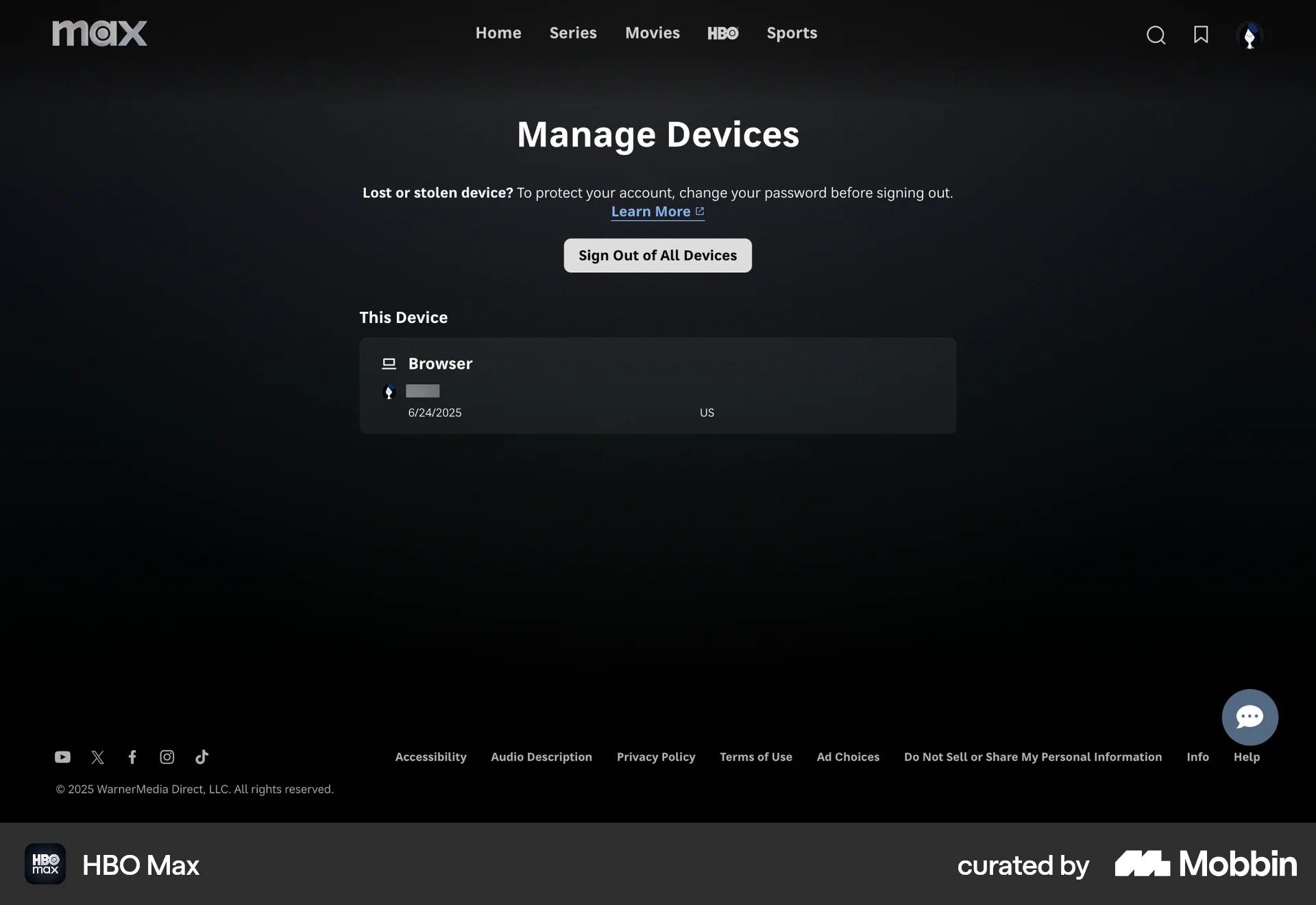 HBO Max Web Date & Time screen