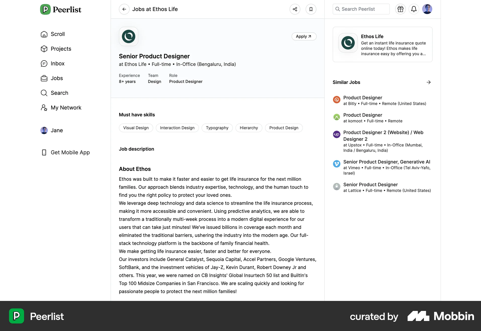 Peerlist Web Other Content screen