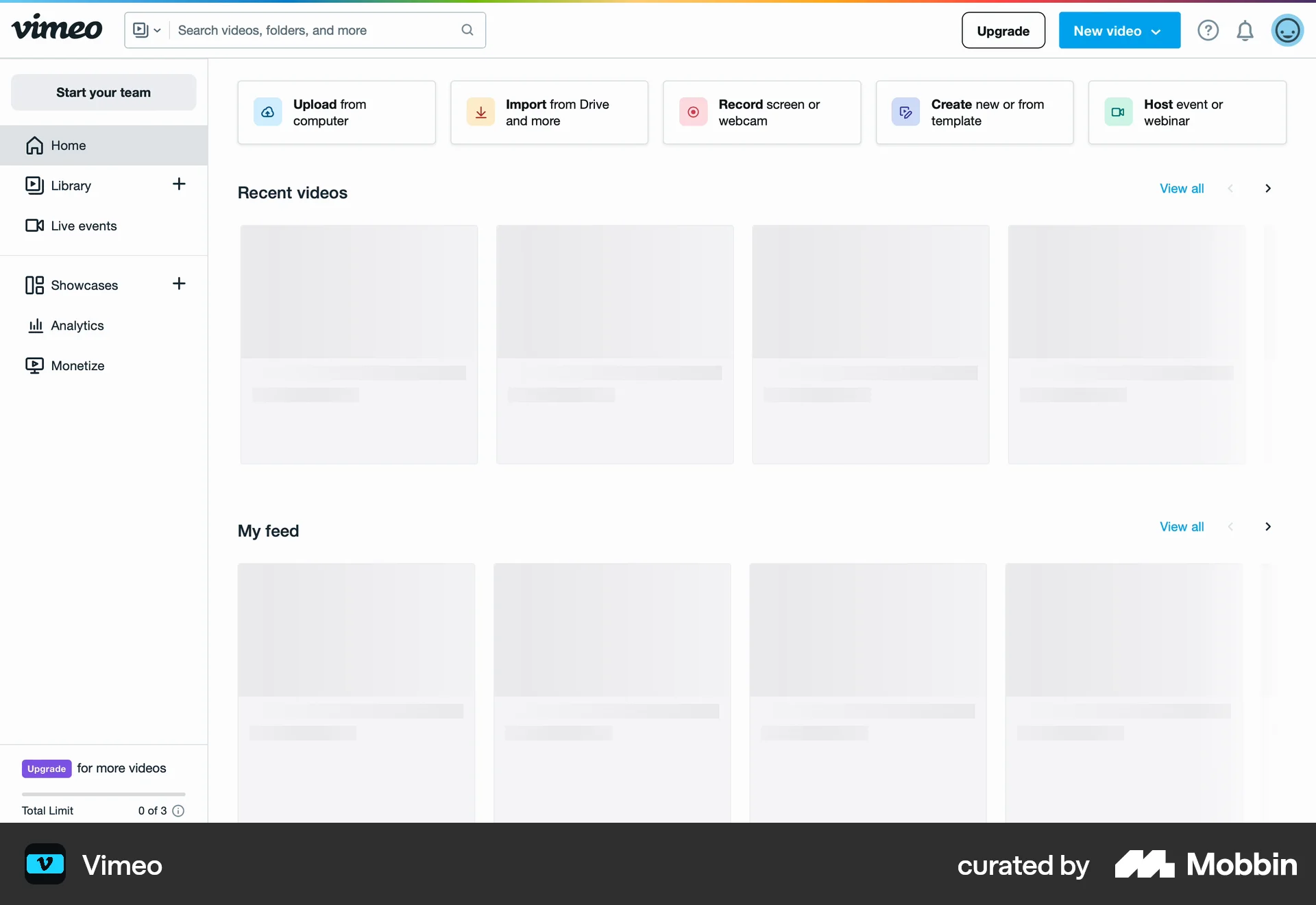 Vimeo Web screen containing Skeleton UI element
