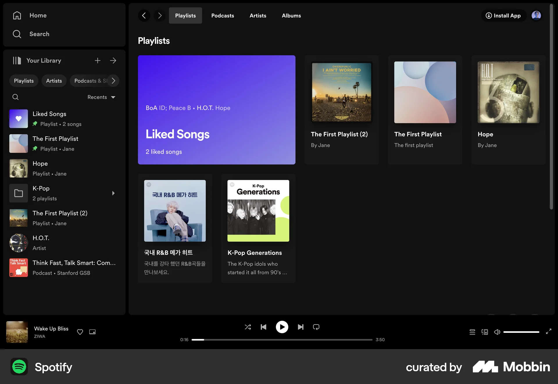 Spotify Web Playlists screen