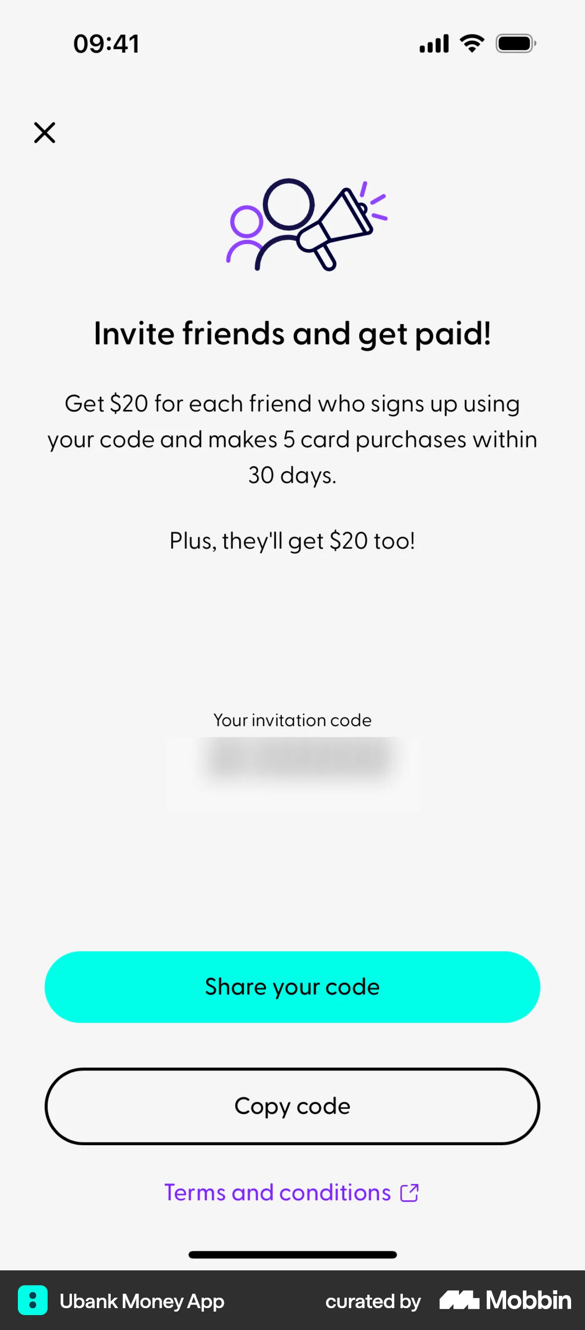Ubank Money App iOS Invite & Refer Friends screen