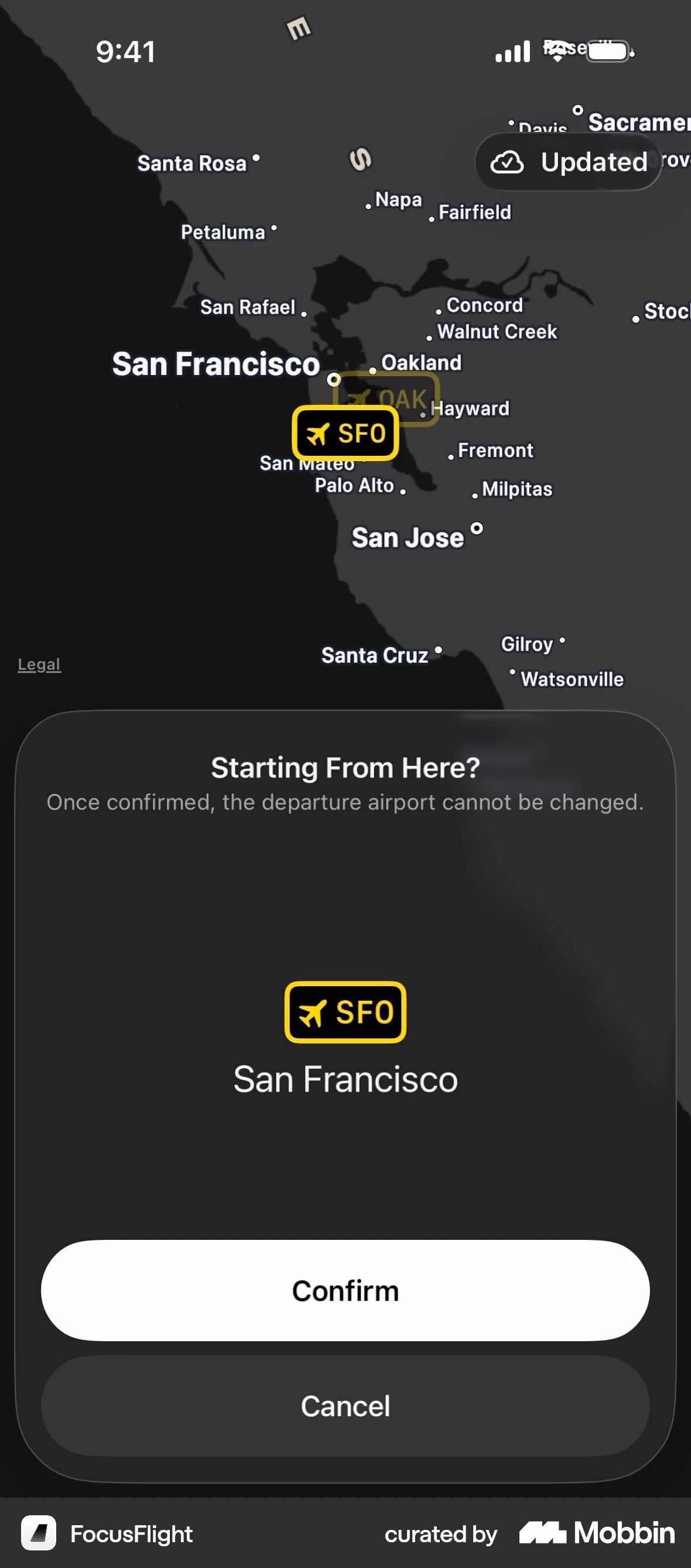 FocusFlight iOS Confirmation screen