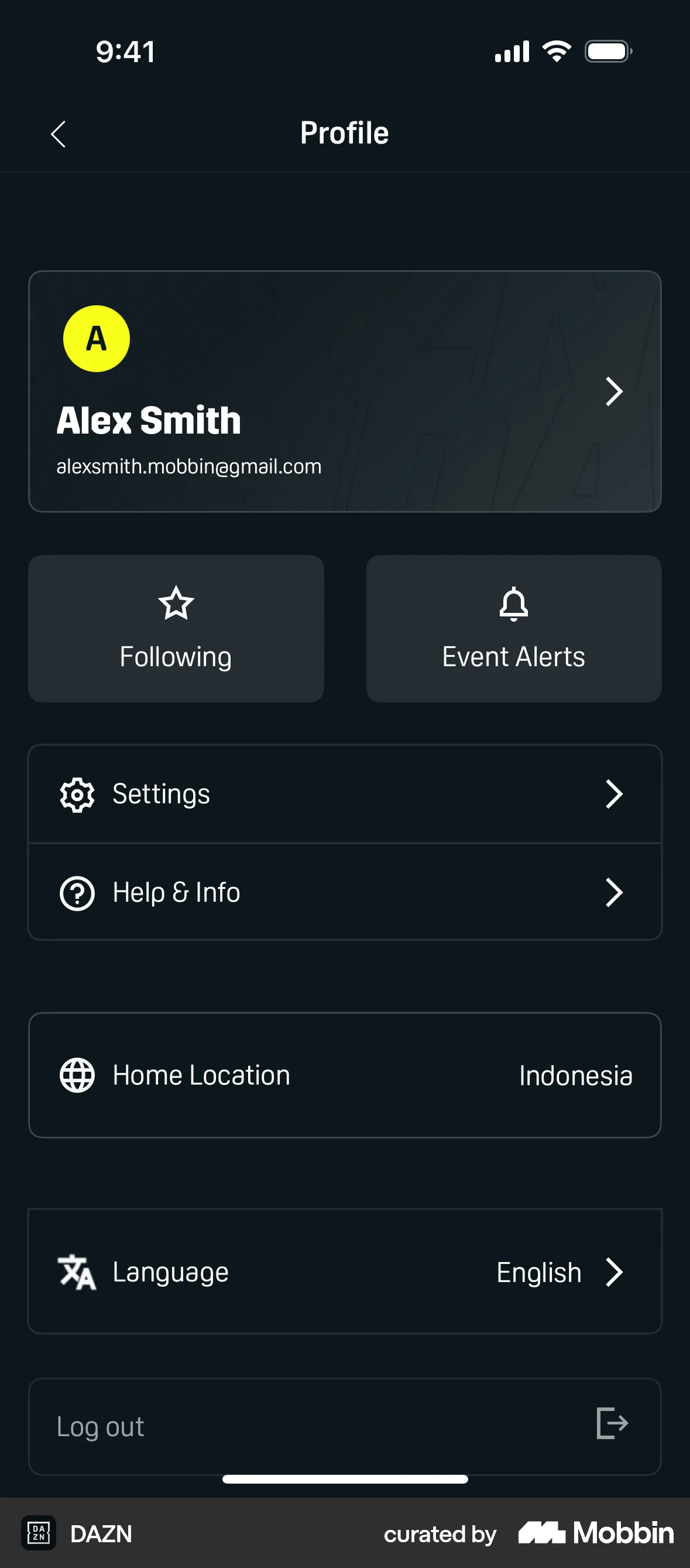 DAZN iOS Settings & Preferences screen