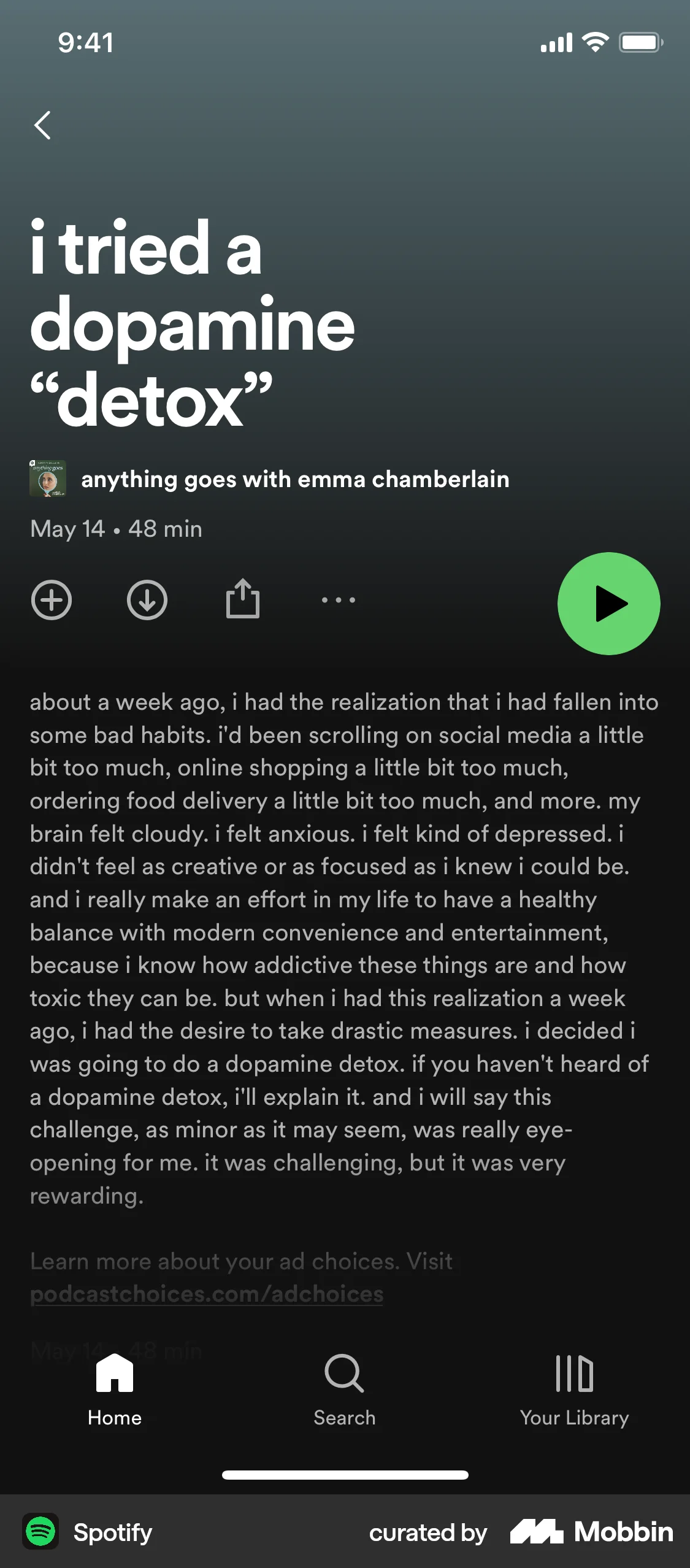 Spotify iOS Song & Podcast Detail screen