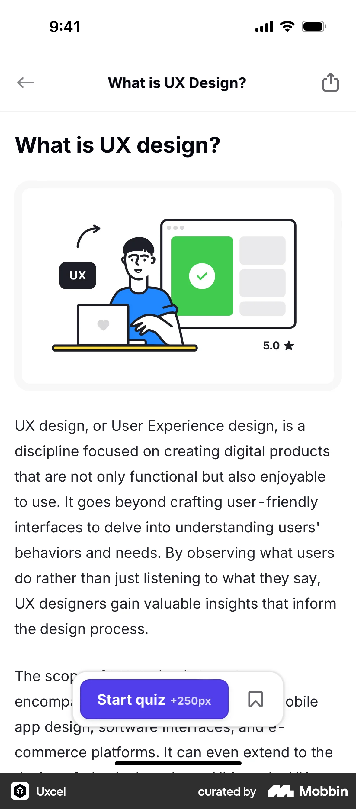 Uxcel Go iOS Class & Lesson Detail screen