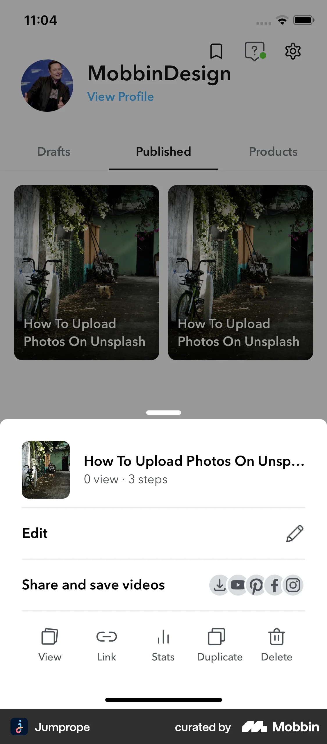 Jumprope iOS Photo & Video App screen