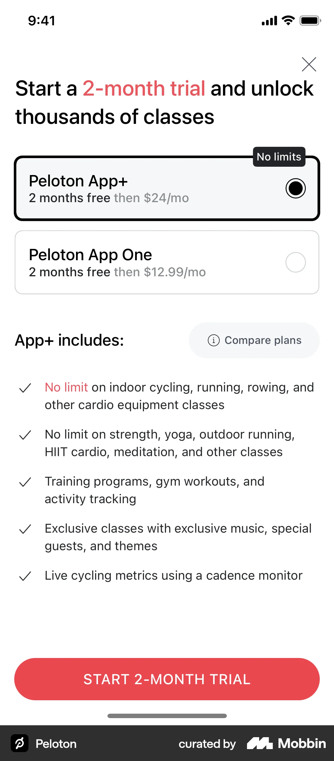 Peloton iOS Subscription & Paywall screen