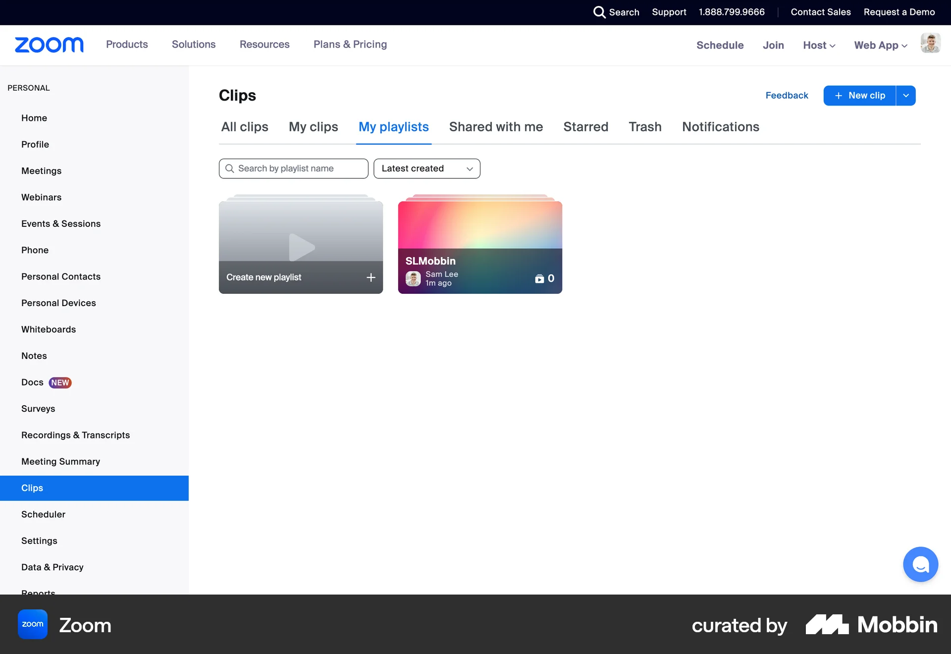 Zoom Web Playlists screen
