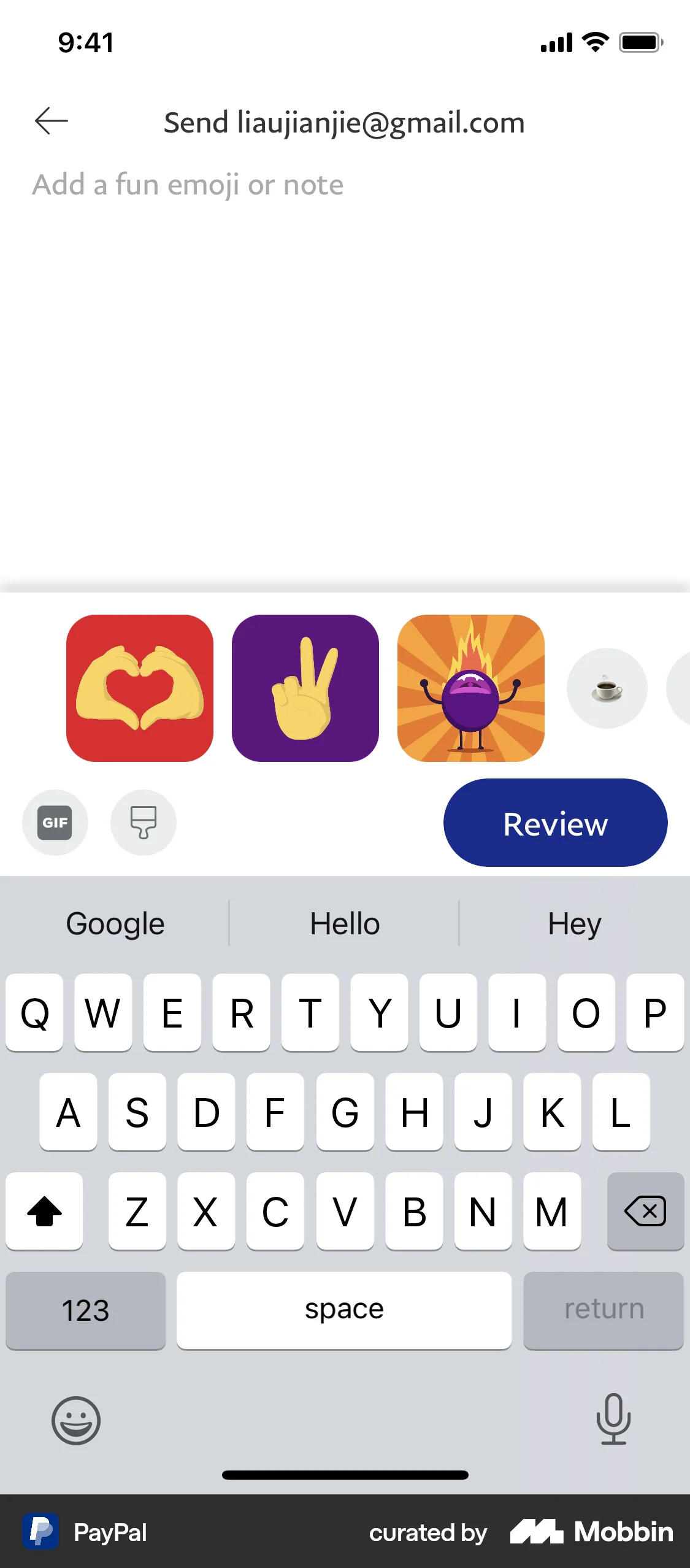 PayPal iOS Note Detail screen